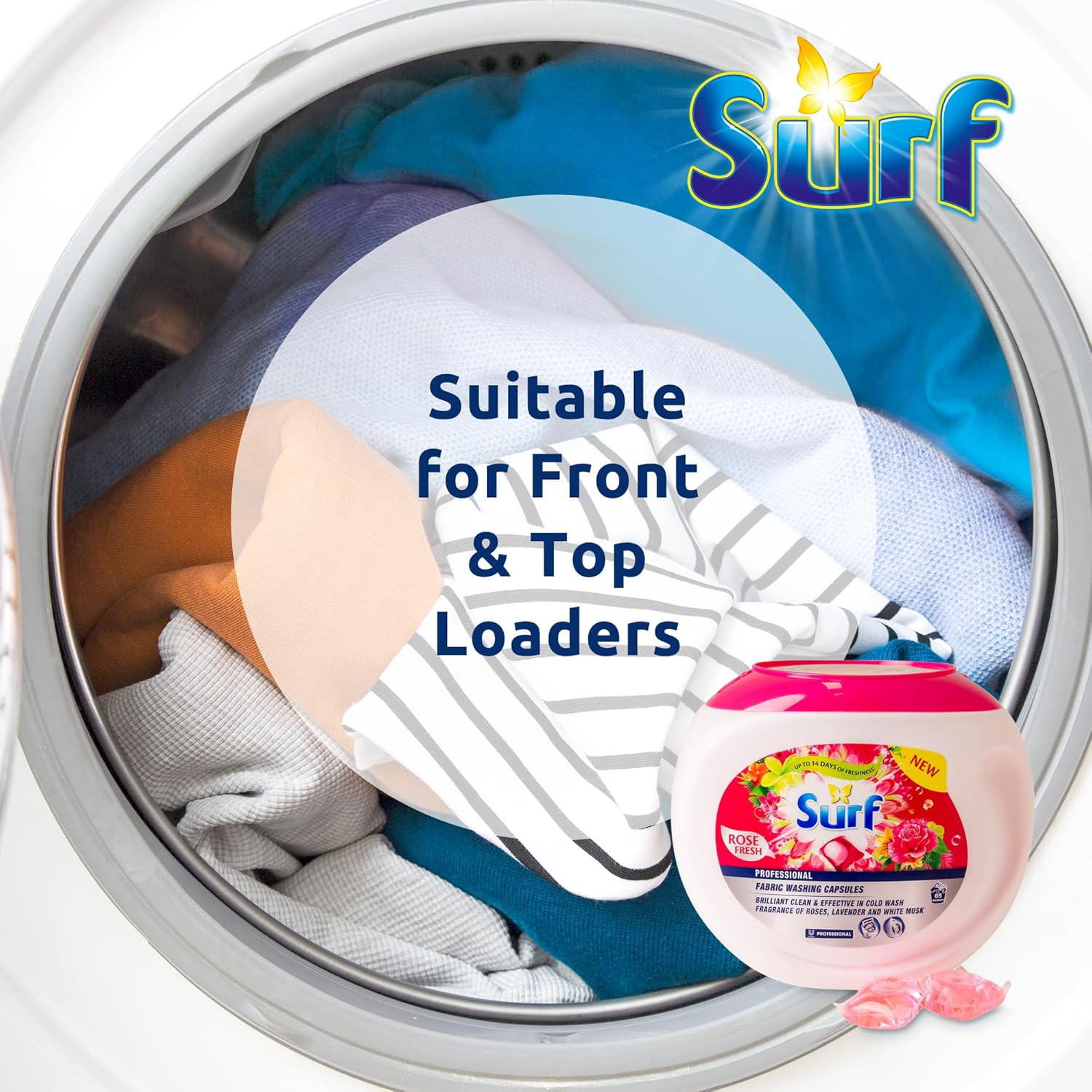 Surf Laundry Pods Pre-Measured Detergent Capsules for Top and Front Load Machines - Rapid Dissolve Stain Removal Long Lasting Fresh Fragrance 65 Count Tub - Rose image number 5
