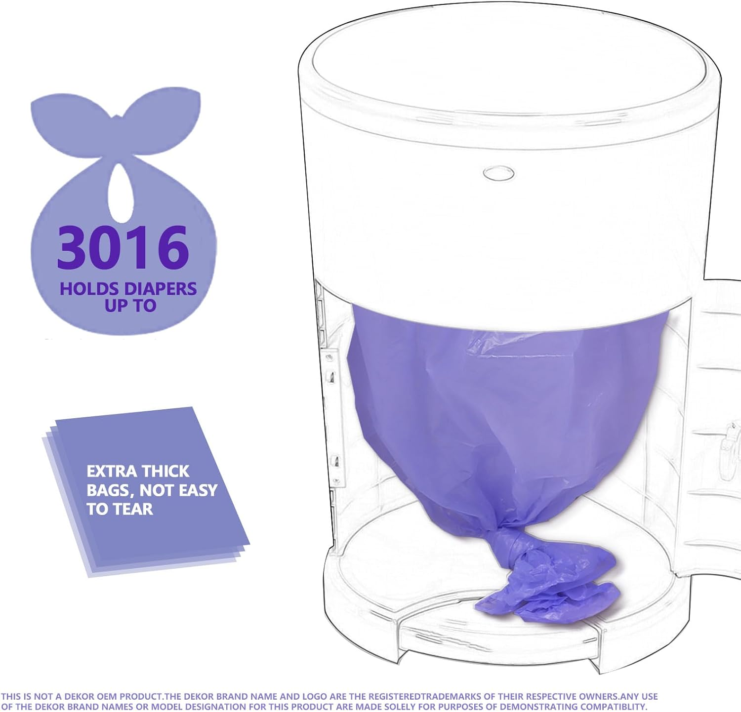 Diaper Pail Refills Increased 30% Length Compatible with Dekor plus Diaper Pails Lavender Scent Holds up to 3016 Diapers (4 Pack) image number 5