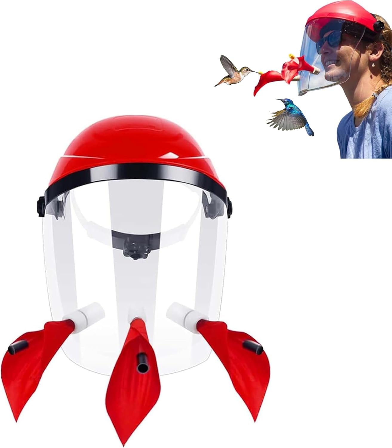 Wearable Hummingbird Feeder Mask, Head Mounted Garden Feeder, Flower Design (Red Flower Style)