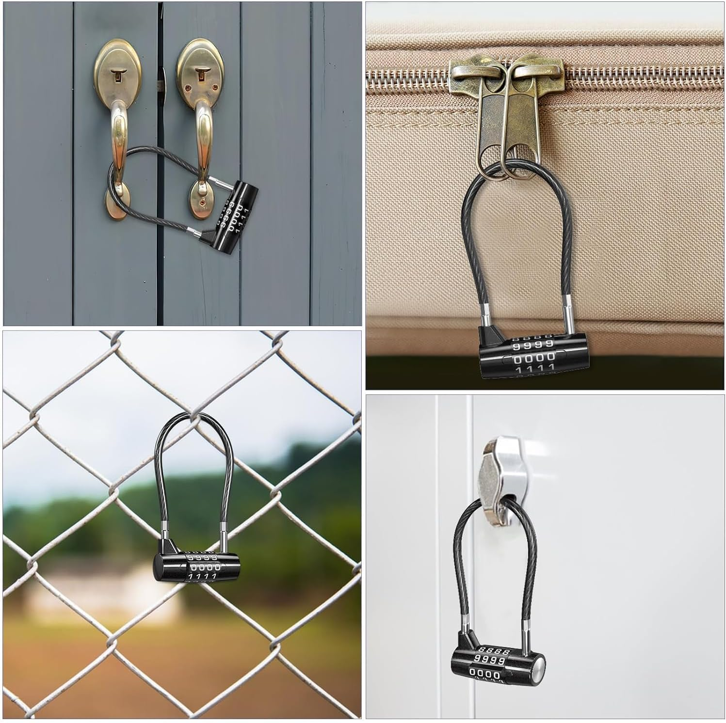 4 Digit Combination Padlock, 6.9 Inch Long Shackle Cable Lock with 4-Digit Resettable Combination, Waterproof Steel Padlock for Outdoor Fence, Gym, School Locker, Suitcase Bag, Bike Security