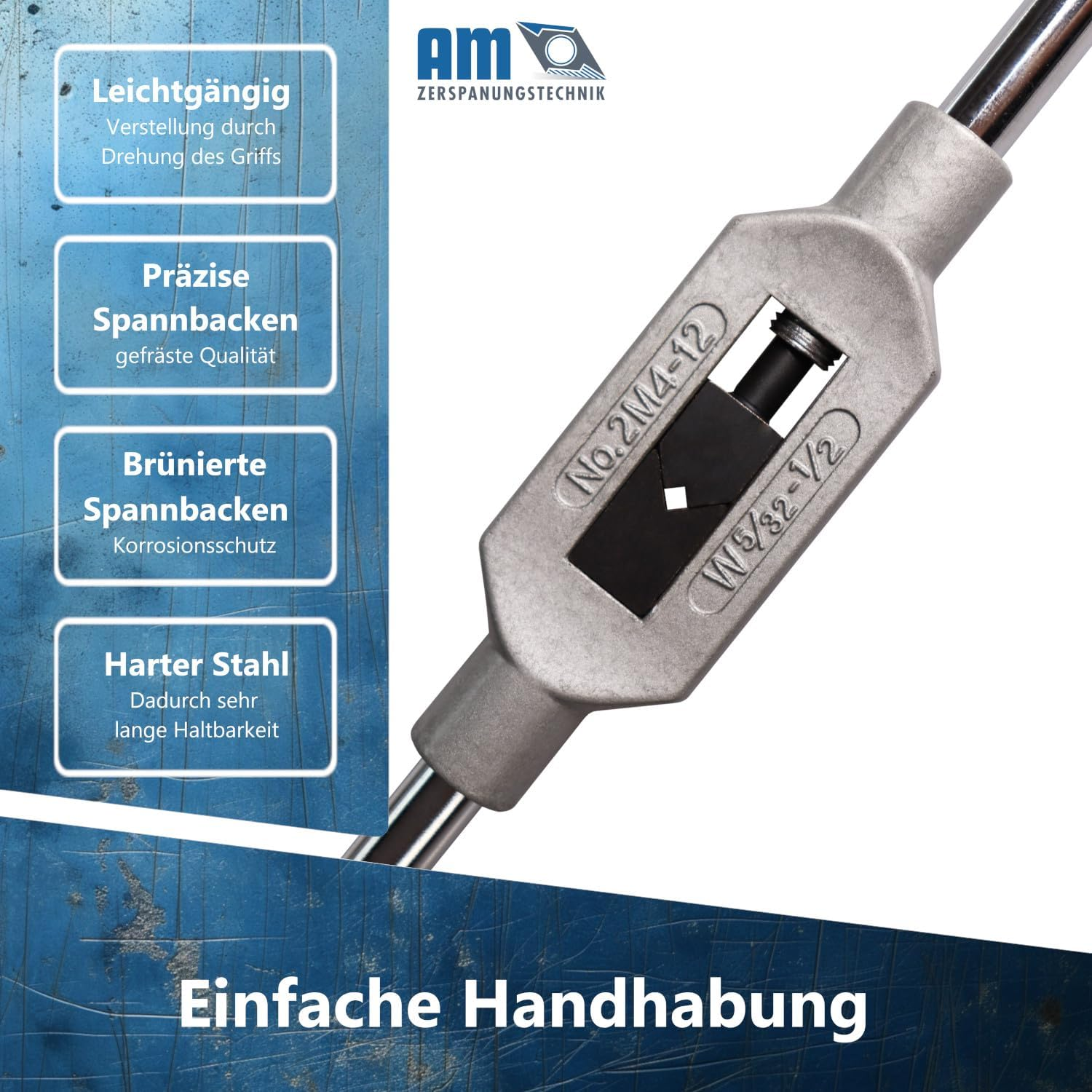 Am-Zerspanungstechnik Tap Wrench, Adjustable Pro Tap Wrench for Taps, Choice of Different Holders, Adjustable for Tap Cutter Set (M9-M27, Size 4) image number 2