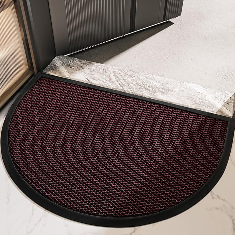 PCSWEET HOME Half Circle Door Mats 43 X 76Cm, Low Pile Front Door Mat Mud Dirt Trapper Heavy Duty Doormat for Entryway, Patio, Porch, Black/Red