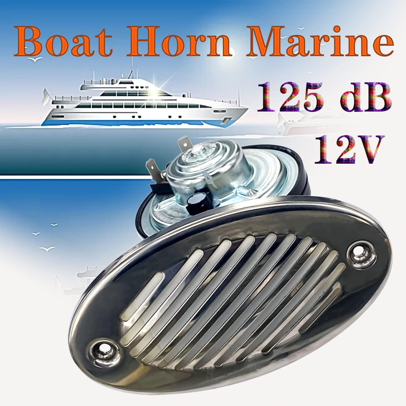 5190512 Boat Horns 316 Stainless Steel 12V 125DB Waterproof Marine Horn Sound Bright with Two Types of 316 Stainless Steel Mounting Screws image number 6