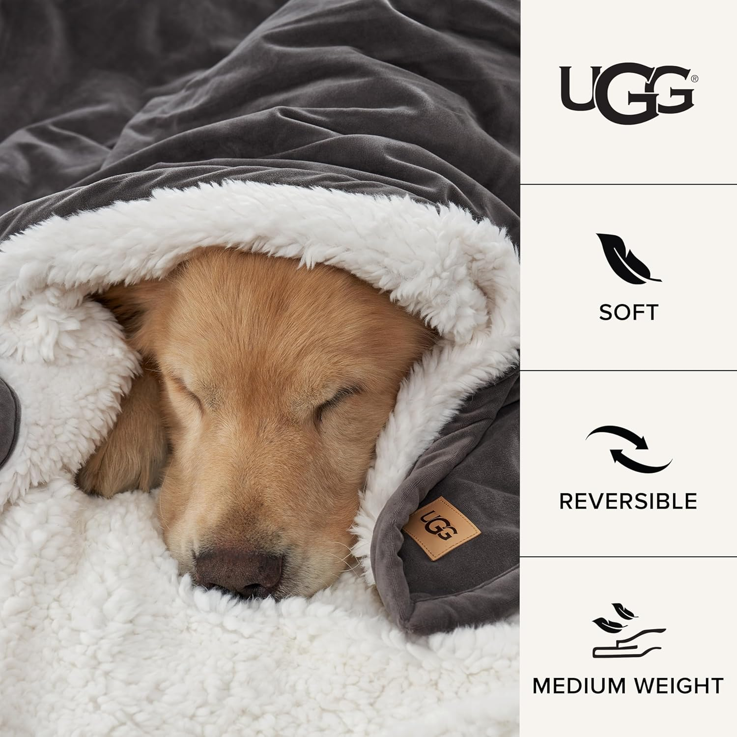 UGG 23858 Bliss Sherpa Fully Reversible Throw Blanket for Couch or Bed Machine Washable Easy Care Soft Plush Luxury Oversized Accent Blankets, 70 X 50-Inch, Charcoal image number 1