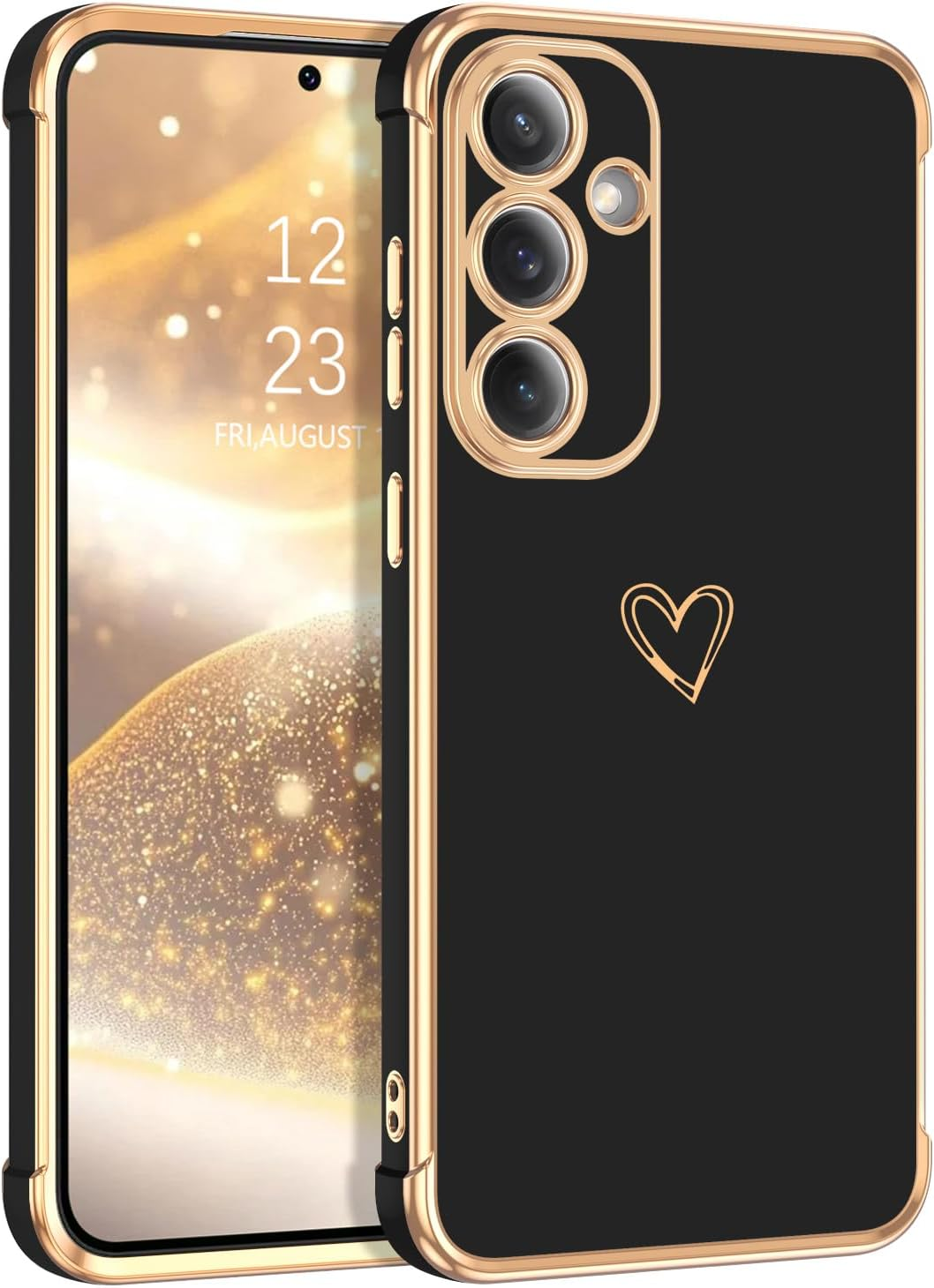 GUAGUA Case for Samsung S25 FE 5G 6.7", Cute Heart Pattern Cases Soft TPU Plating Cover for Women with Camera Protection & 4 Corners Shockproof Protection, Black image number 6