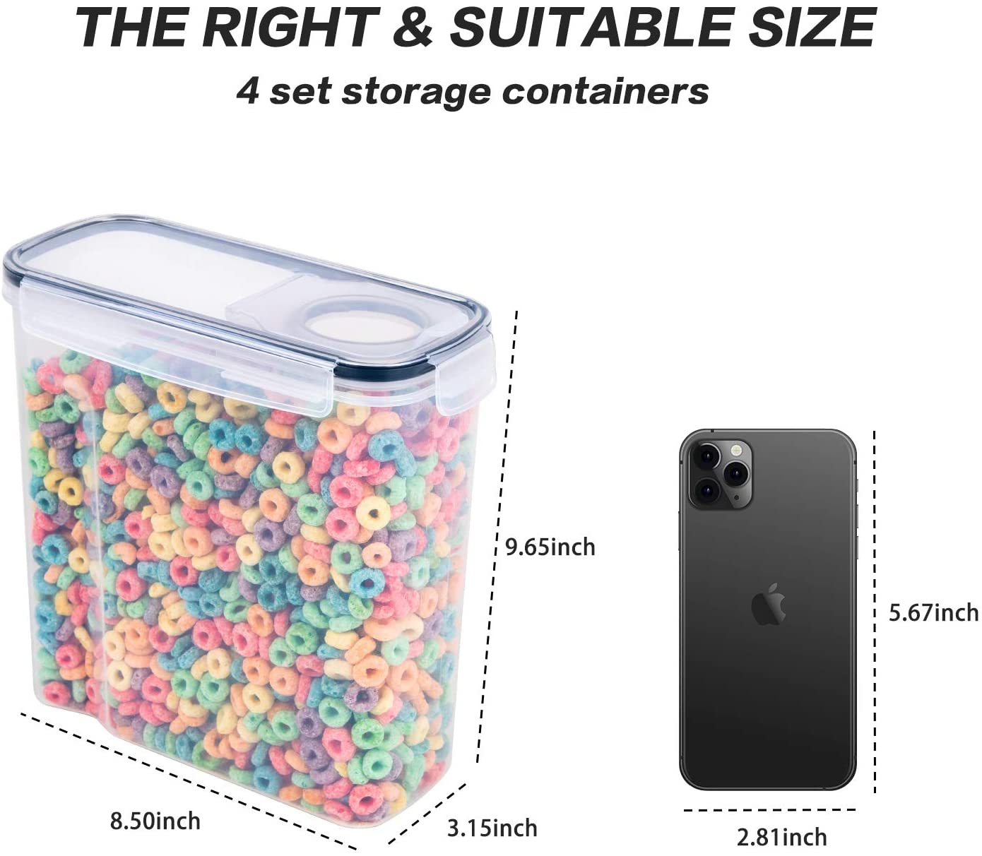 FOOYOO Cereal Containers Storage Set - 4 Piece Airtight Large Food Storage Containers(135.2Oz), BPA Free Dispenser Plastic Cereal Storage Containers image number 3