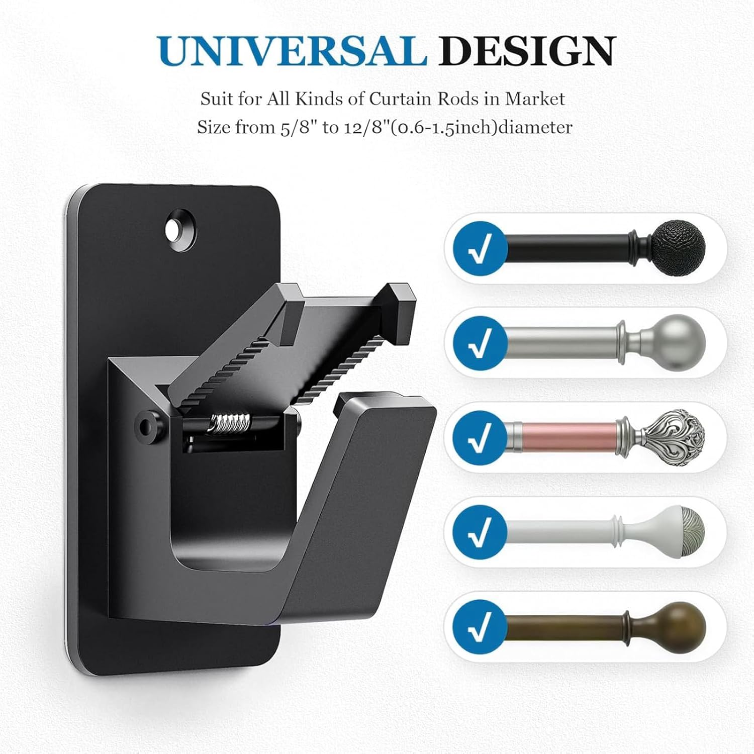 No-Drill Curtain Rod Brackets &ndash; 3M Adhesive Heavy Duty Holders for Bathroom, Bedroom & Kitchen | Universal Damage-Free Window Rod Hooks, Nail-Free Installation (4PC, Black) image number 5