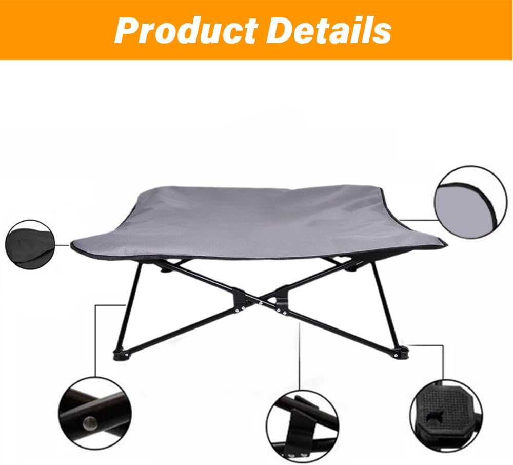 Folding Dog Camping Bed, Portable Waterproof and Chew Resistant, Removable Cooling Dog Bed, Outdoor Pet Camping Bed, Elevated Travel Lounger for Small to Medium Dogs, Light Gray. image number 4