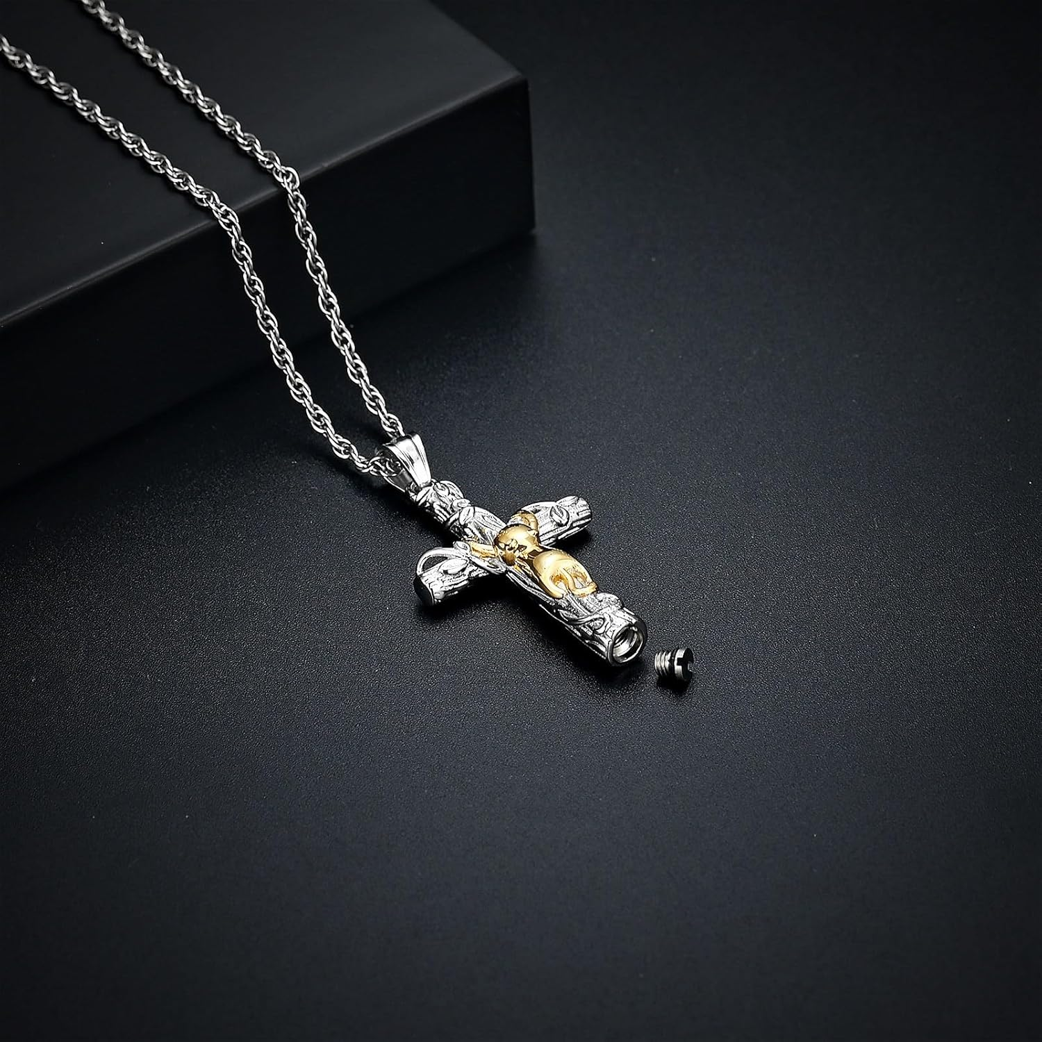 QGJNSGC Cross Cat Urn Necklace, Pet Cremation Jewellery for Ashes, Memorial Ashes, Keepsake, Cat Urn Pendant for Animal Ash Necklace image number 3
