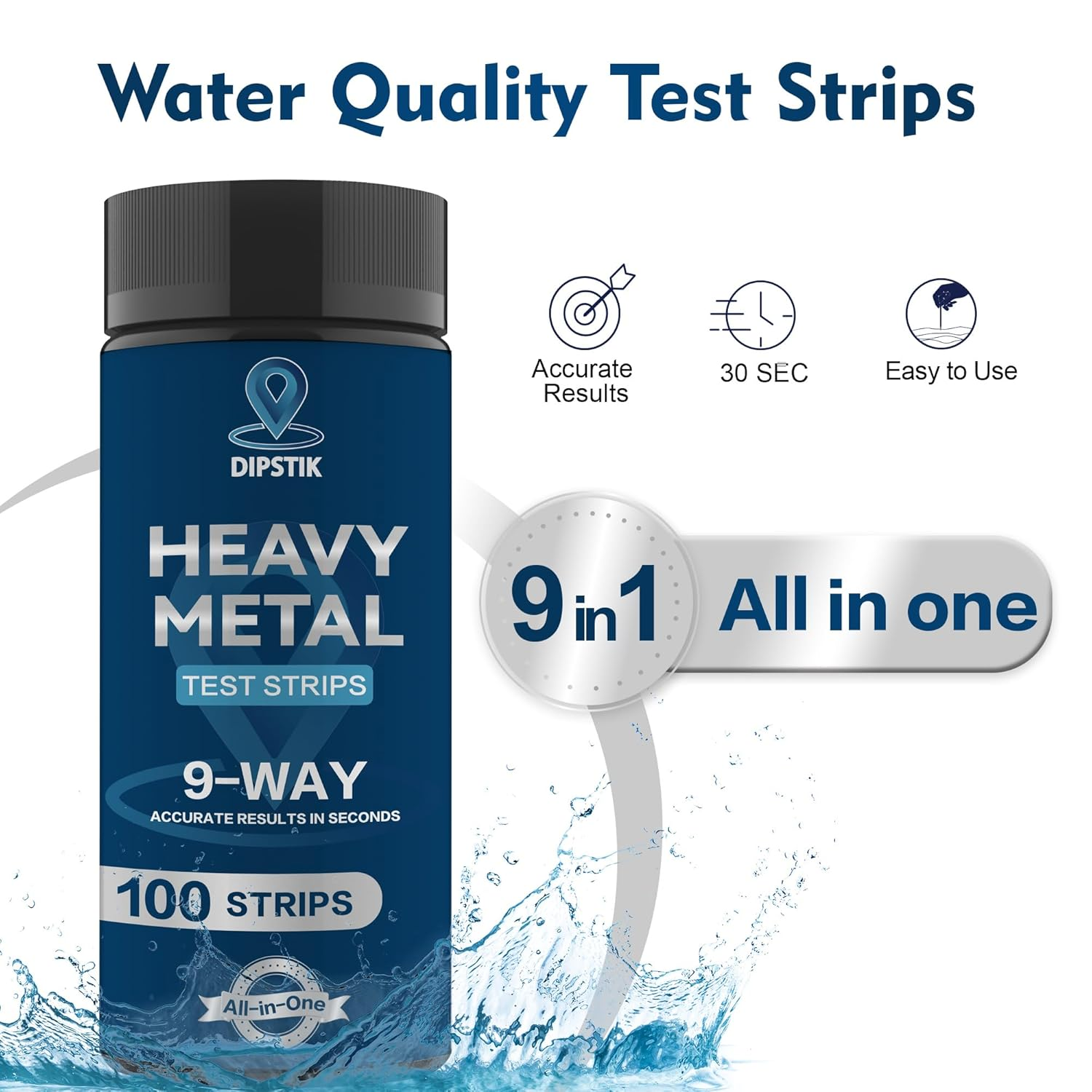 9 Way Heavy Metals Water Test Strips, 100Ct Home Water Testing Kit for Iron, Mercury, Copper, Lead, Chromium, Magnesium, Cadmium, Calcium,Zinc image number 2