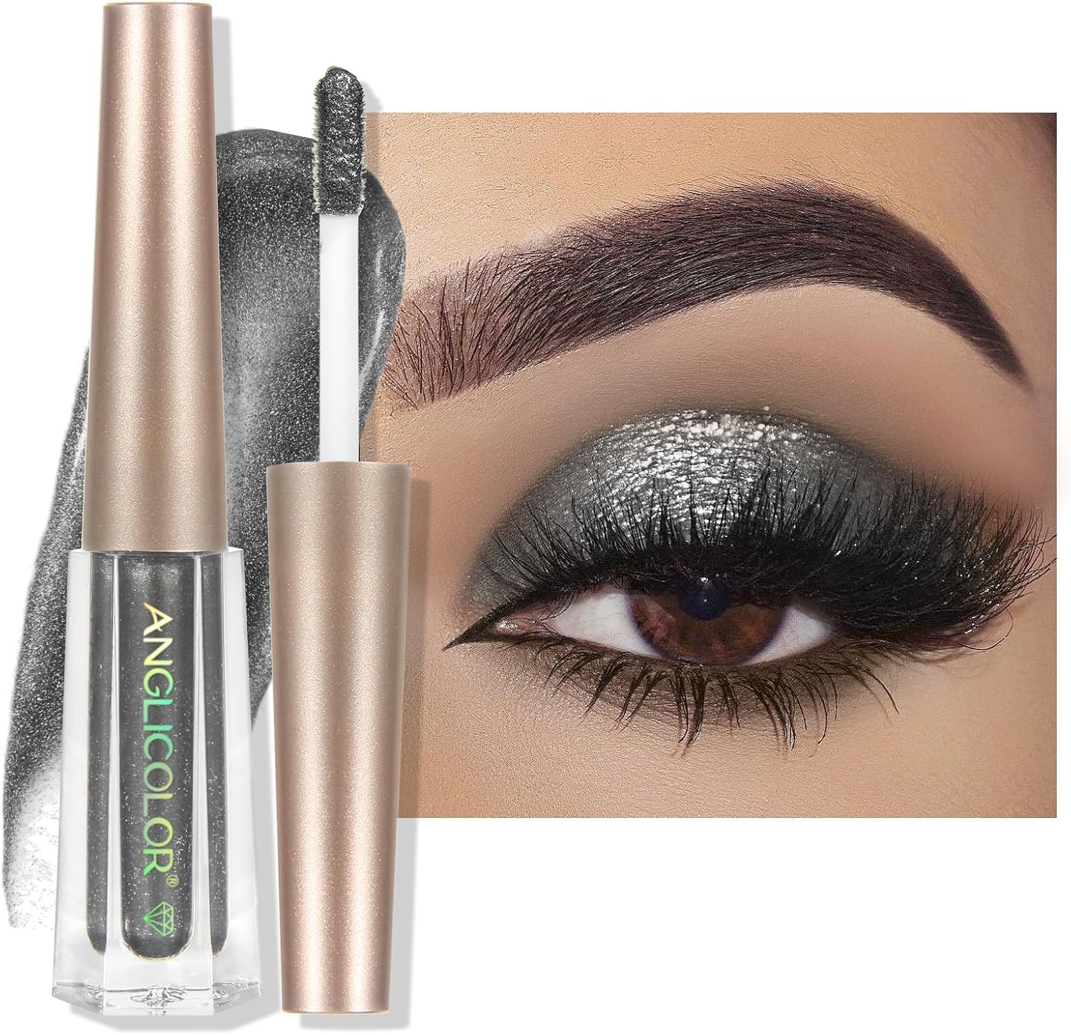 Anglicolor Eyeshadow,Liquid Glitter Eyeshadow,Highly Pigmented Glitter Gel Diamond Eyeshadow, Liquid Eyeshadow & Eyeliner Blendable Shimmer Eyes Makeup,Vegan (#7 Silver)