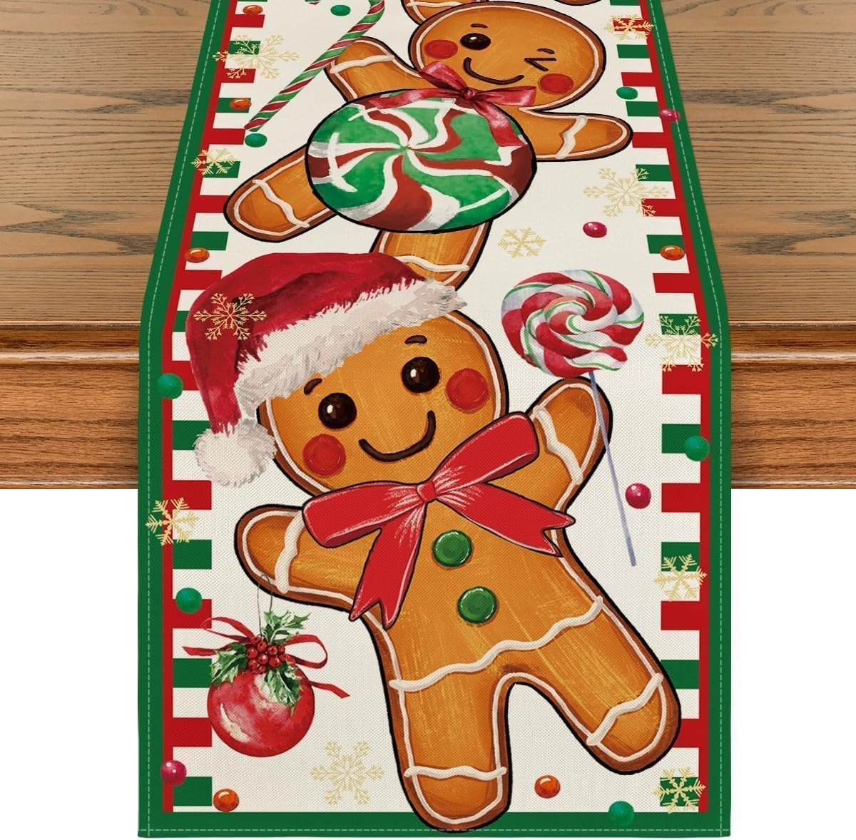 Table Runners Gingerbread Candy Cane Christmas Decor, Winter Kitchen Dining Table Decoration for Home Party 13X72 Inch &ndash; Red image number 6