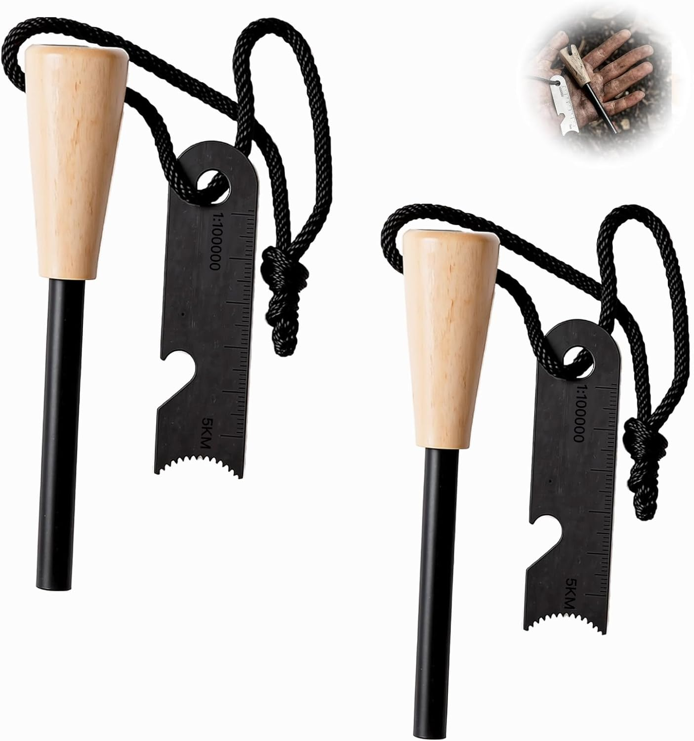 2 Pack Fire Starter Survival Tool, Flint and Steel with Ferro Rods Fire Starters for Campfires, Outdoor Activities, Emergency Fire Making, Compact Multi Tool with Bottle Opener, Durable Magnesium Kit