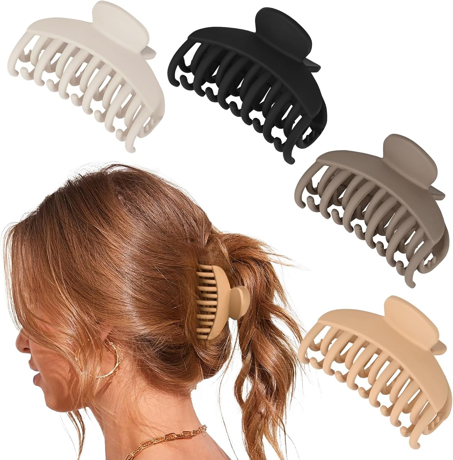 DEEKA 3 PCS 2.5 Inch Tortoise Shell Hair Claw Clips Double Row Teeth Plastic Hair Jaw Clips Hair Barrettes Thick Medium Thin Hair Clips for Women