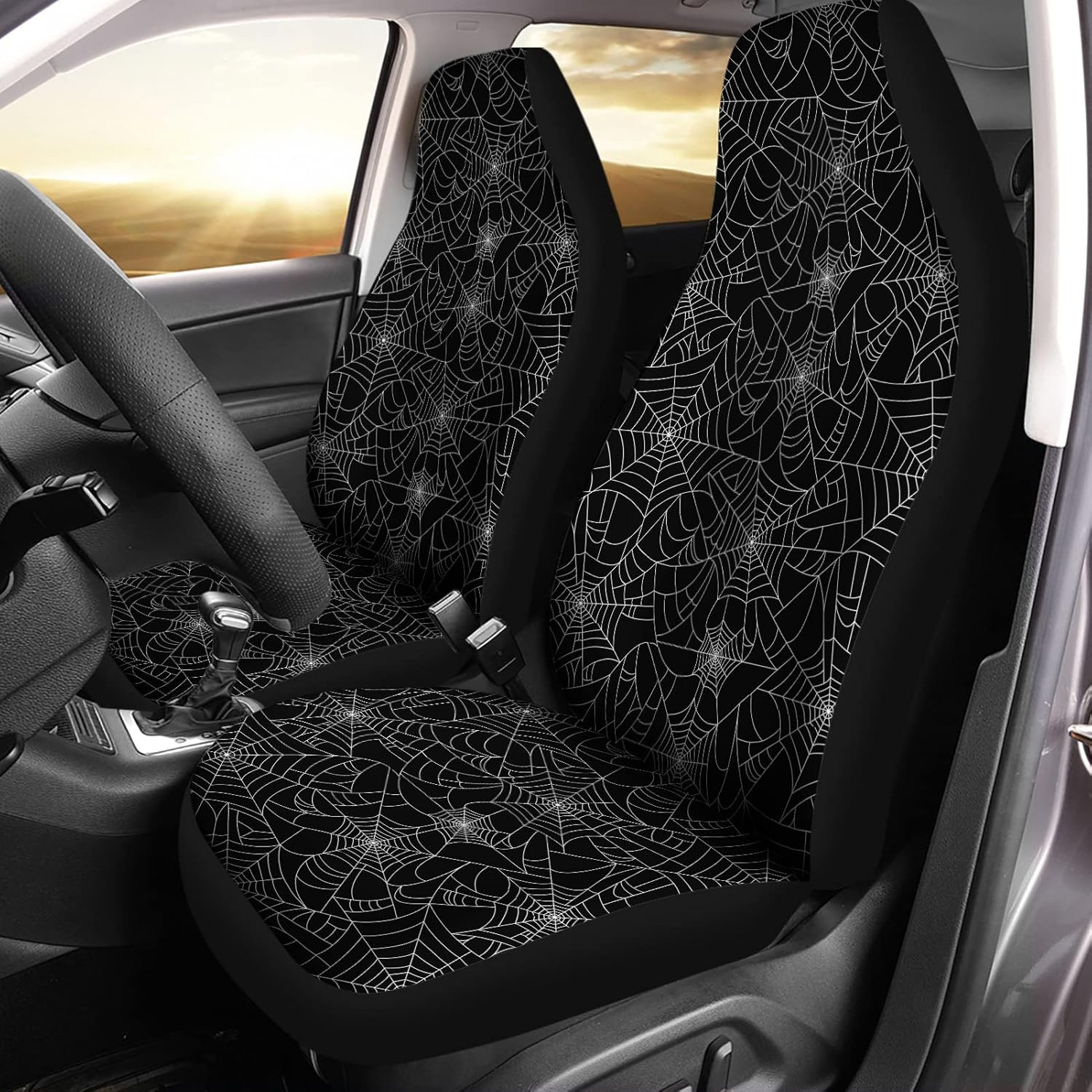 Bulopur Halloween Spider Web Print Front Seat Cover Sets 2 Pack, Car Universal Accessories Interior Decor for Men, Auto Front Seat Covers - Bohemia Colorful Flowers - Multicolor image number 4