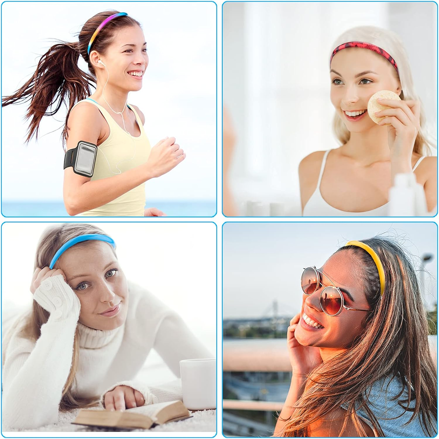 Duufin 30 Pieces Plastic Headbands, Thin Plain Plastic Headband with Teeth, Colorful Plain Headbands 0.8Cm, for Girls and Women, 30 Colors