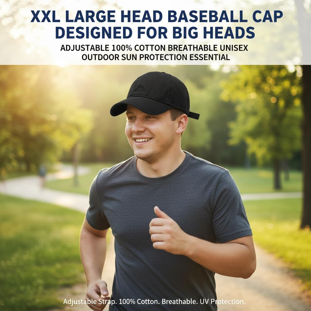 Oversize Baseball Cap for Men with Big Head, 23.6"-26.8" Adjustable Running Hat for Outdoor Sports, Sun Protection & Daily Use Black image number 4