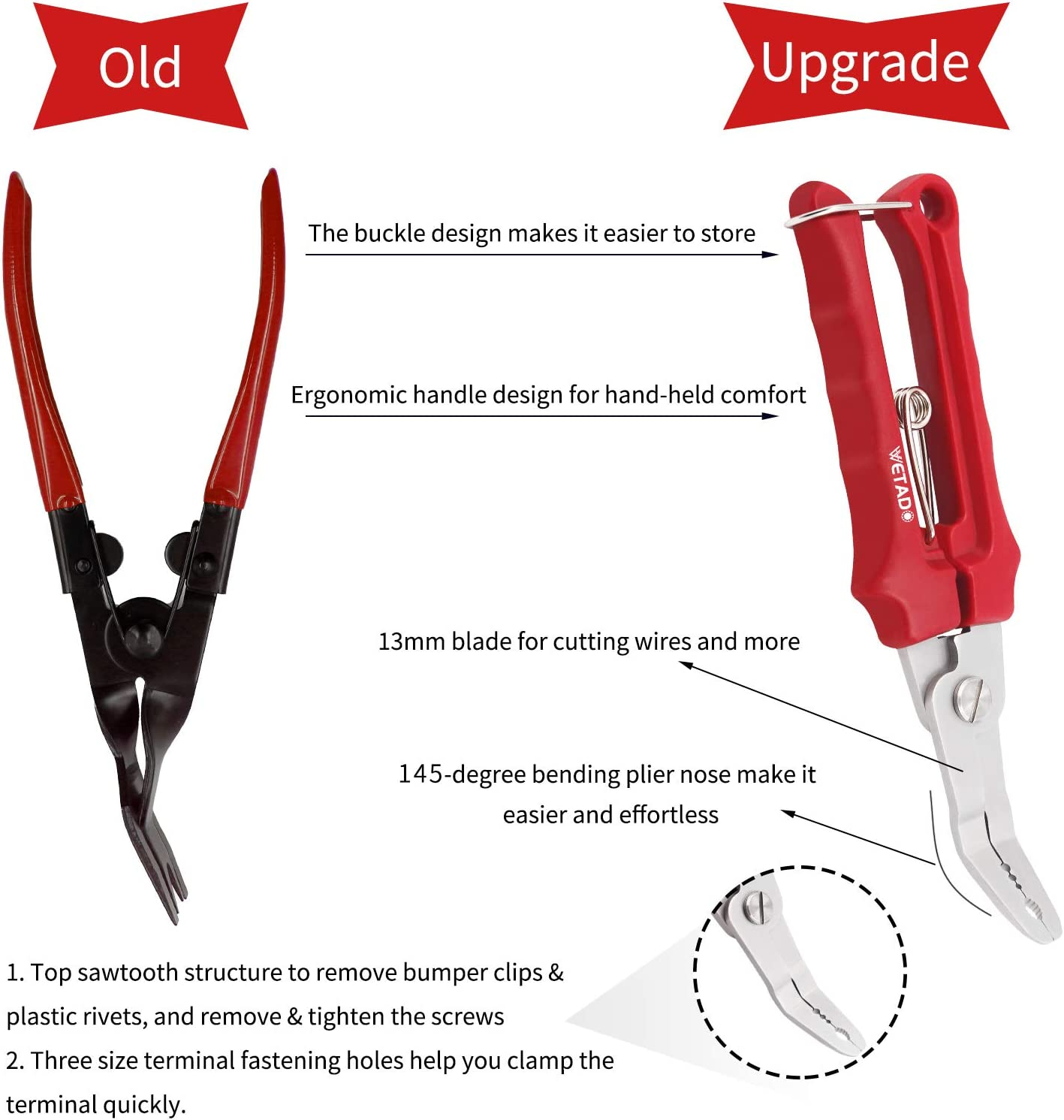 Wetado Clip Remover Tool, 3 Pcs Clip Pliers Set & Fastener Removal Tool, Auto Trim Removal Tool Kit Auto Upholstery Combo Repair Kit for Car Door Panel Dashboard image number 6