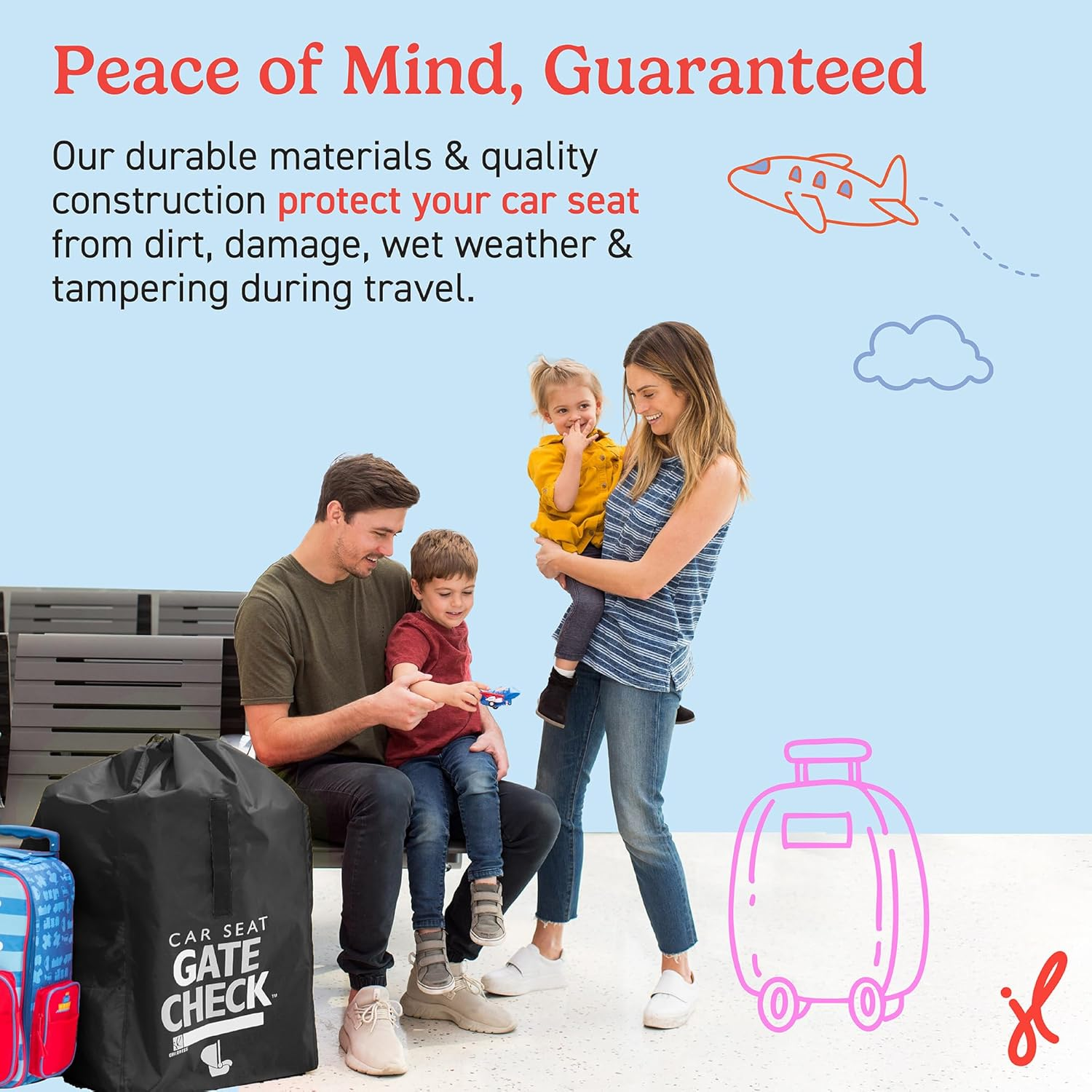 J.L. Childress Gate Check Bag for Car Seats - Air Travel Bag - Fits Convertible Car Seats, Infant Carriers & Booster Seats, Black image number 5