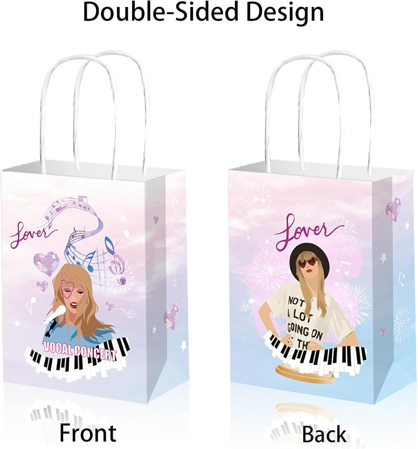 TIAMORK Singer Music Paper Bags Birthday Party Decorations 12 Pcs Goodies Bags,Double Sided Music Style Paper Bags Boys Girls Birthday Party Favors image number 4