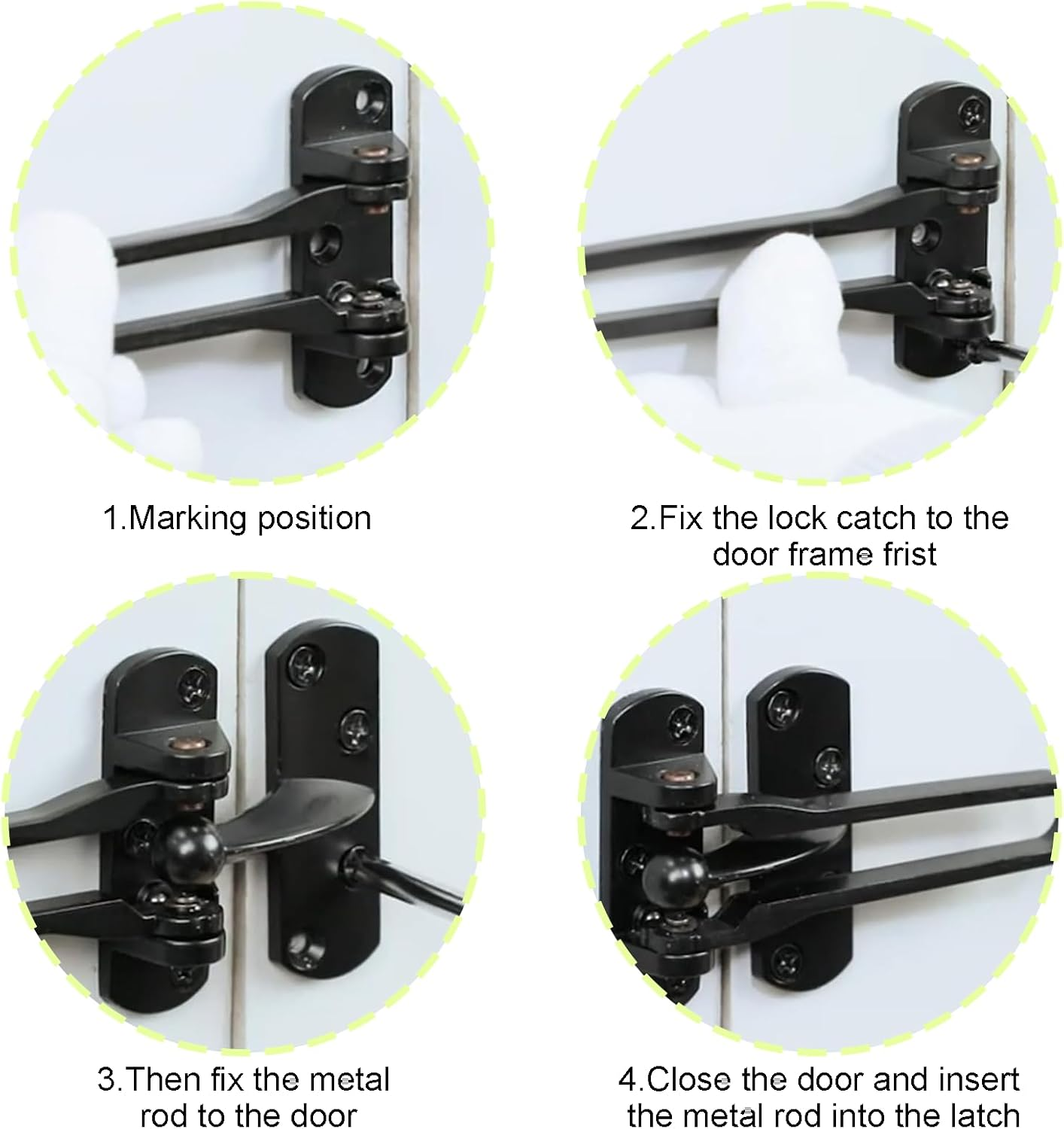 Treayes Home Security Door Lock Swing Bar, Safety Lock and Gate Lock for Hotel, Black Alloy, Childproof Reinforcement Door Stopper Theft Door Guard Latch for Front and inside Door image number 2