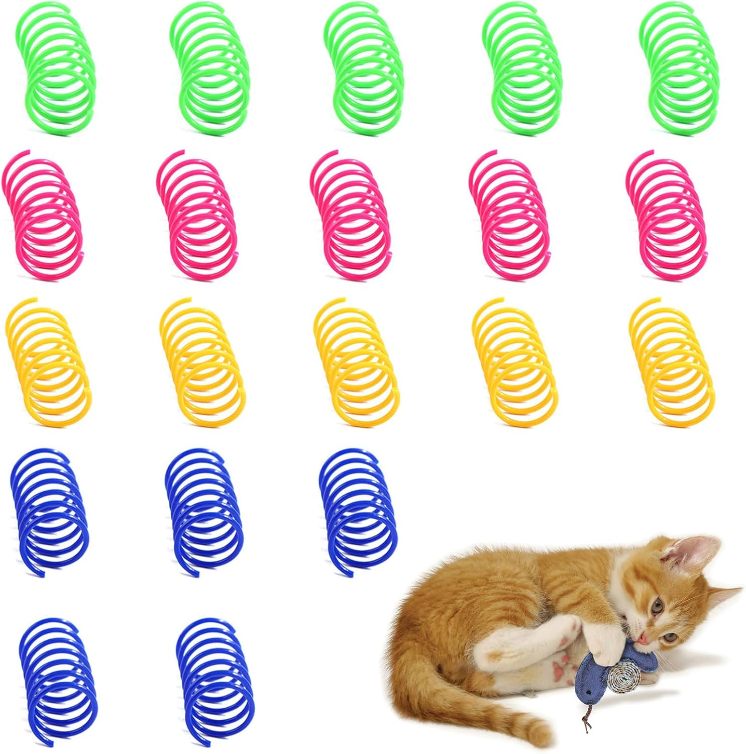 Interactive Spiral Cat Toy, Cat Spring Toys, Cat Toy Spiral, Colourful Spiral Cat Toy, Plastic Spiral Feathers Interactive Toy, Interactive Cat Toy for Cats, 20 Pieces image number 1