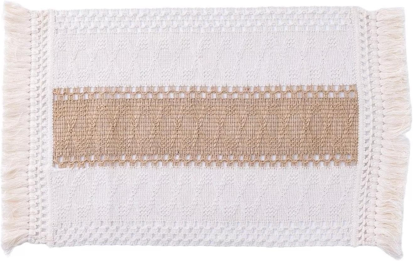 Arzoe Boho Placemats Set of 4, Christmas Placemats Macrame Table Decor and Farmhouse Style Placemats Natural Cotton Burlap, for Dining Table Centerpiece Thanksgiving Home Decorations image number 3