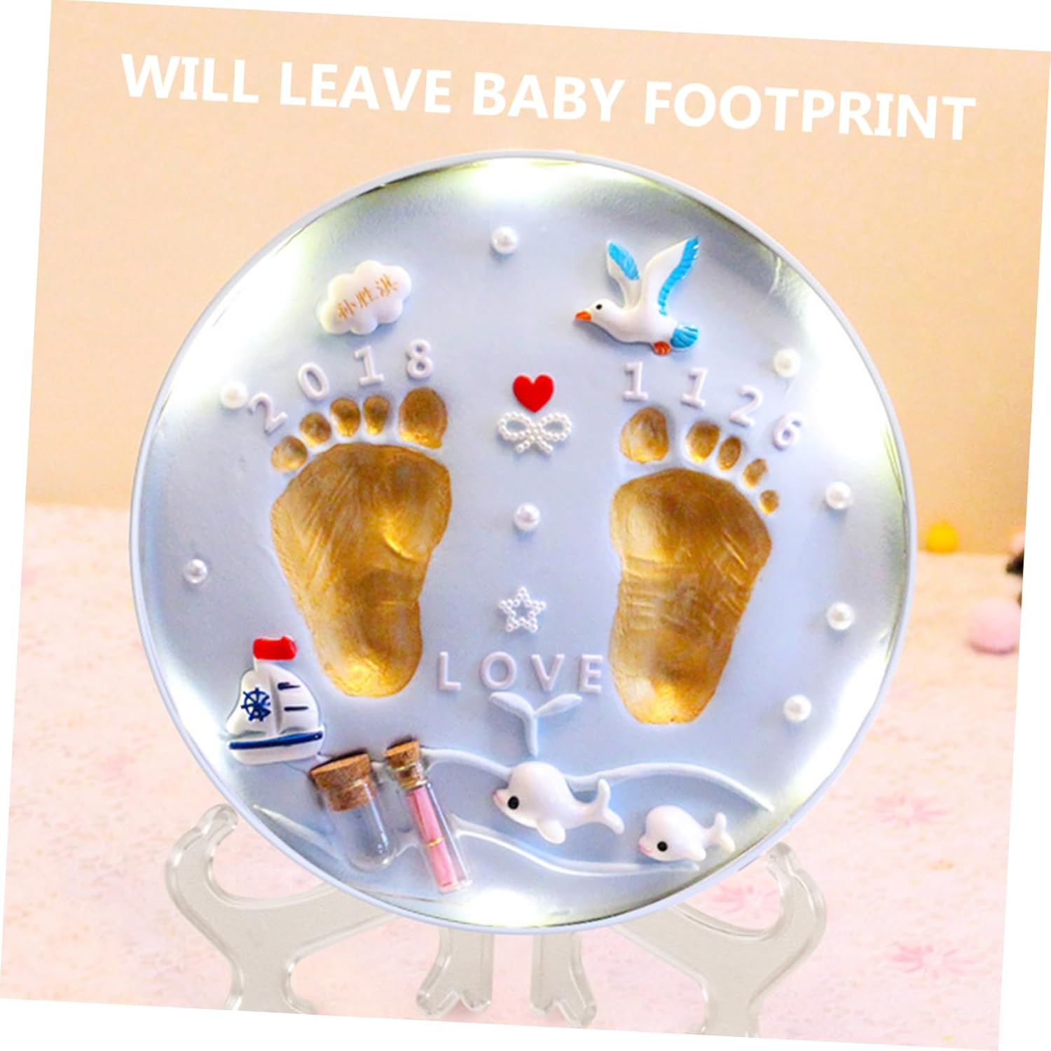 1 Set Hand and Foot Ink Pad Footprint DIY Keepsake First Newborn Present Moulds Hand Mold Kit Ornament Making Kit for New Born Essentials For image number 1