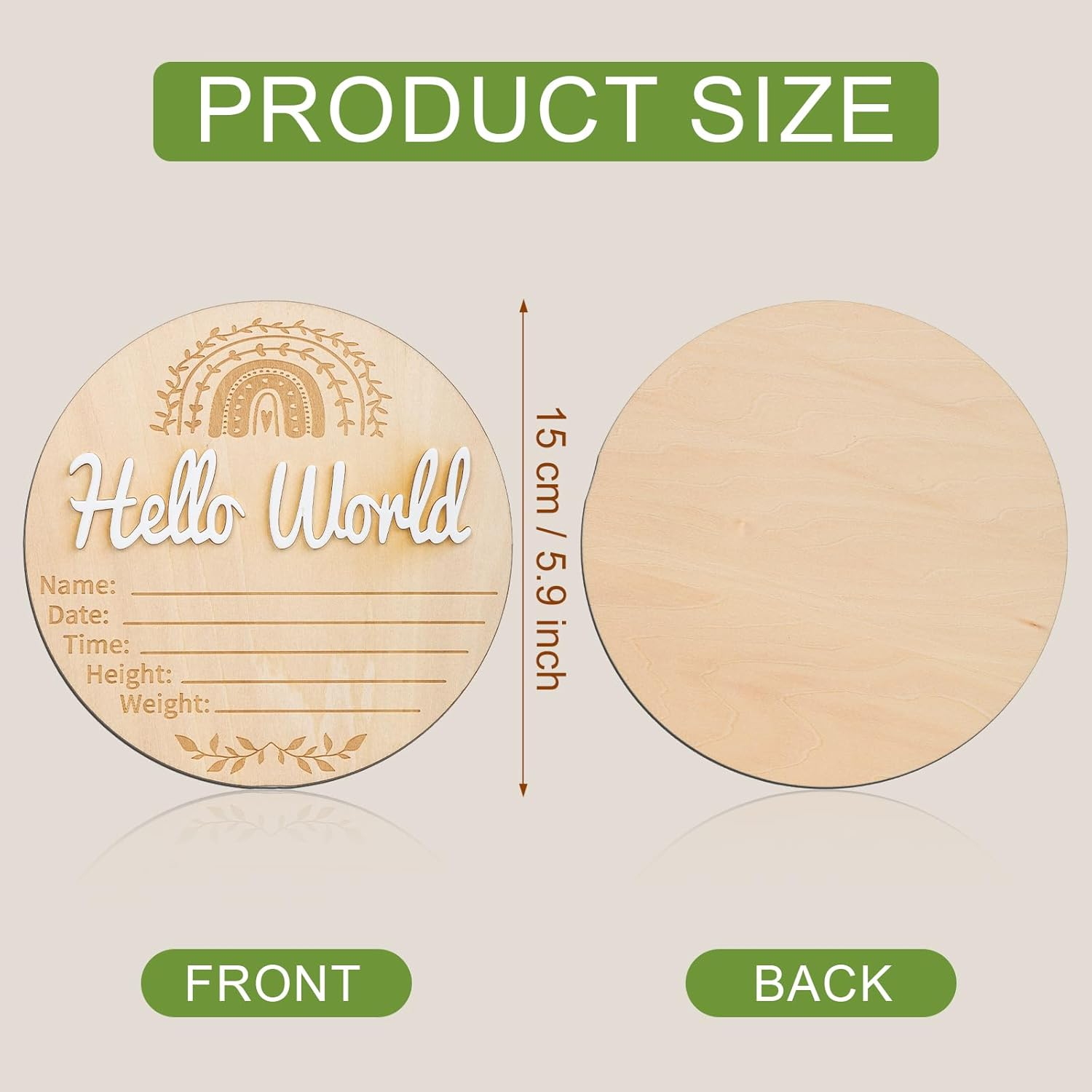 NQEUEPN Baby Announcement Sign, 5.91X5.91In Hello World Newborn Sign Wooden Baby Name Information Sign Birth Announcement Cards for Newborn Baby Wall Decoration Shower Nursery (Rainbow Pattern) image number 4