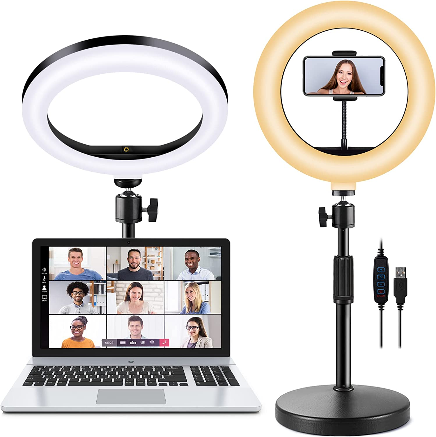 Selfie Ring Light with Stand and Phone Holder, 10'' Dimmable Desktop LED Circle for Laptop,Computer, Lighting Kit Gifts Live Streaming/Laptop Video Conference/Chat/Makeup/Youtube/Tiktok/Vlog image number 6