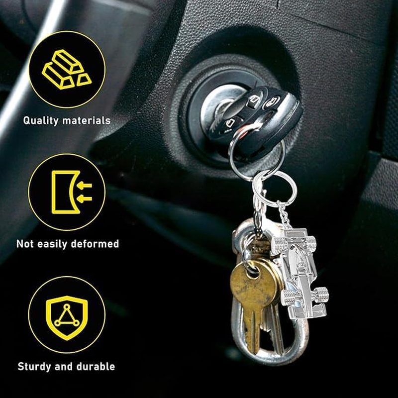 Fokmuaex 2 Pcs Silver & Black Racing Car Keyring Set - Key Chains Gifts for Men, Dad & Motorsport Fans - Fathers Day, Birthday Presents - Durable Metal Key Ring Accessories image number 6