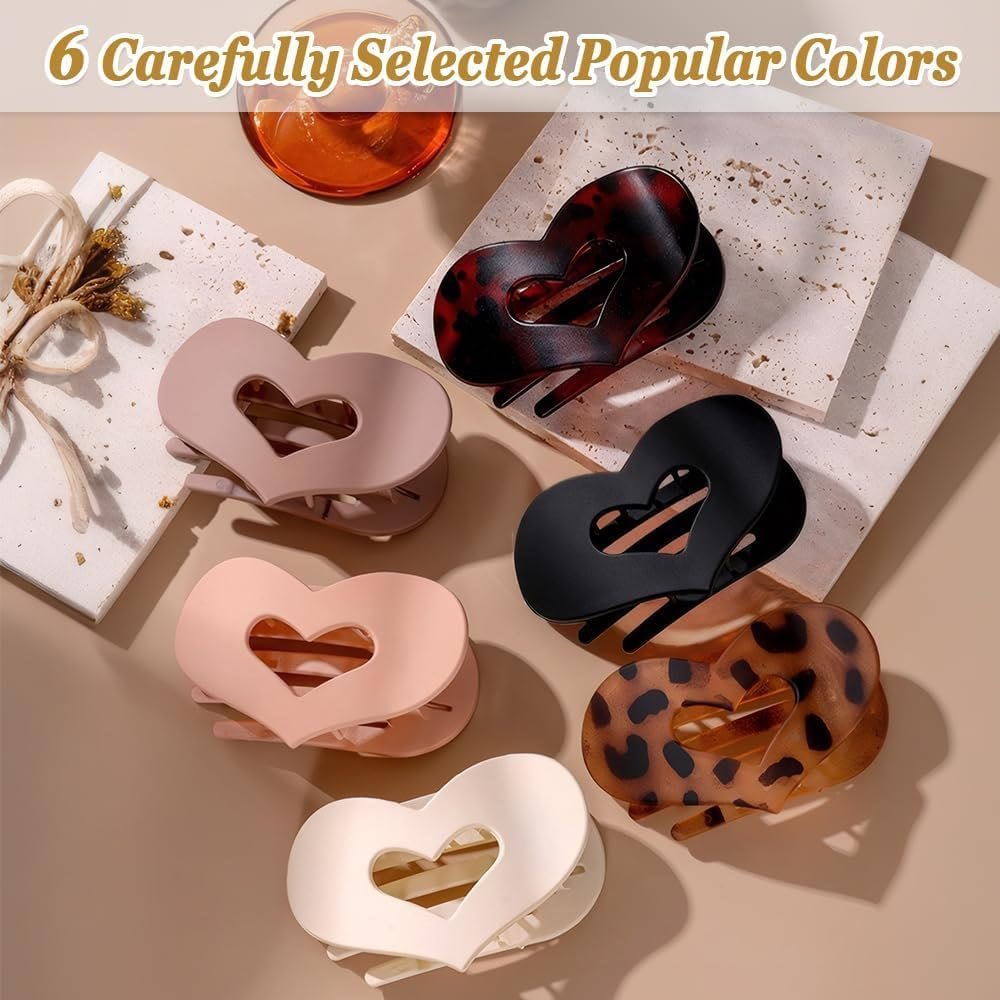 XFSRG Set of 6 Cute Hair Clips Women'S Heart Design Hair Clips Flat Curved Side Clips Elegant Hair Clips for Everyday Party Holiday (Multi-Colour) image number 2