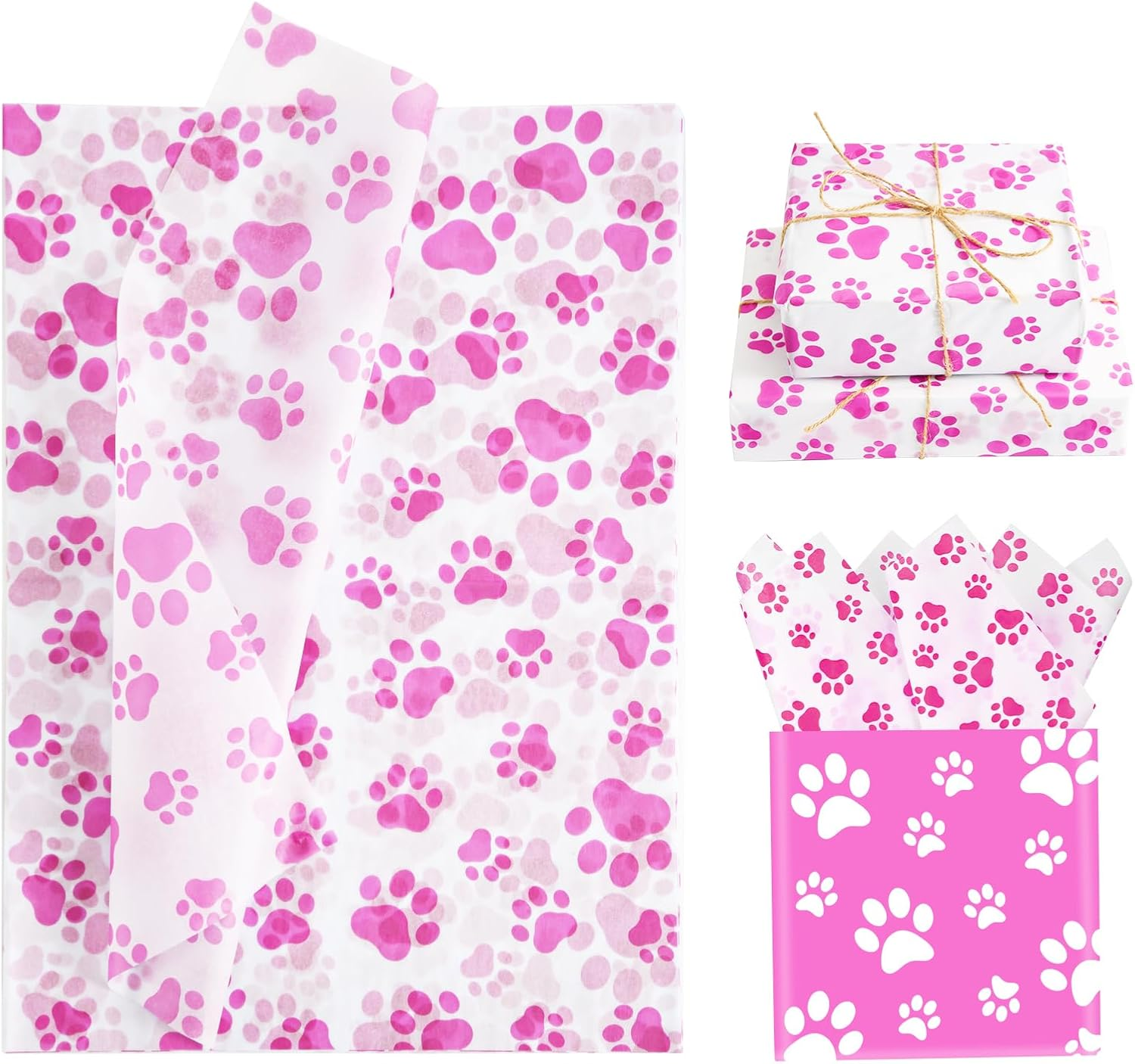 30 Tissue Paper Sheets, 14X20 Inch Dog Paw Tissue Paper Gift Wrap Paper for Gift Bag Packaging Christmas Wedding Birthday Party Art DIY Crafts Supplies (Orange)