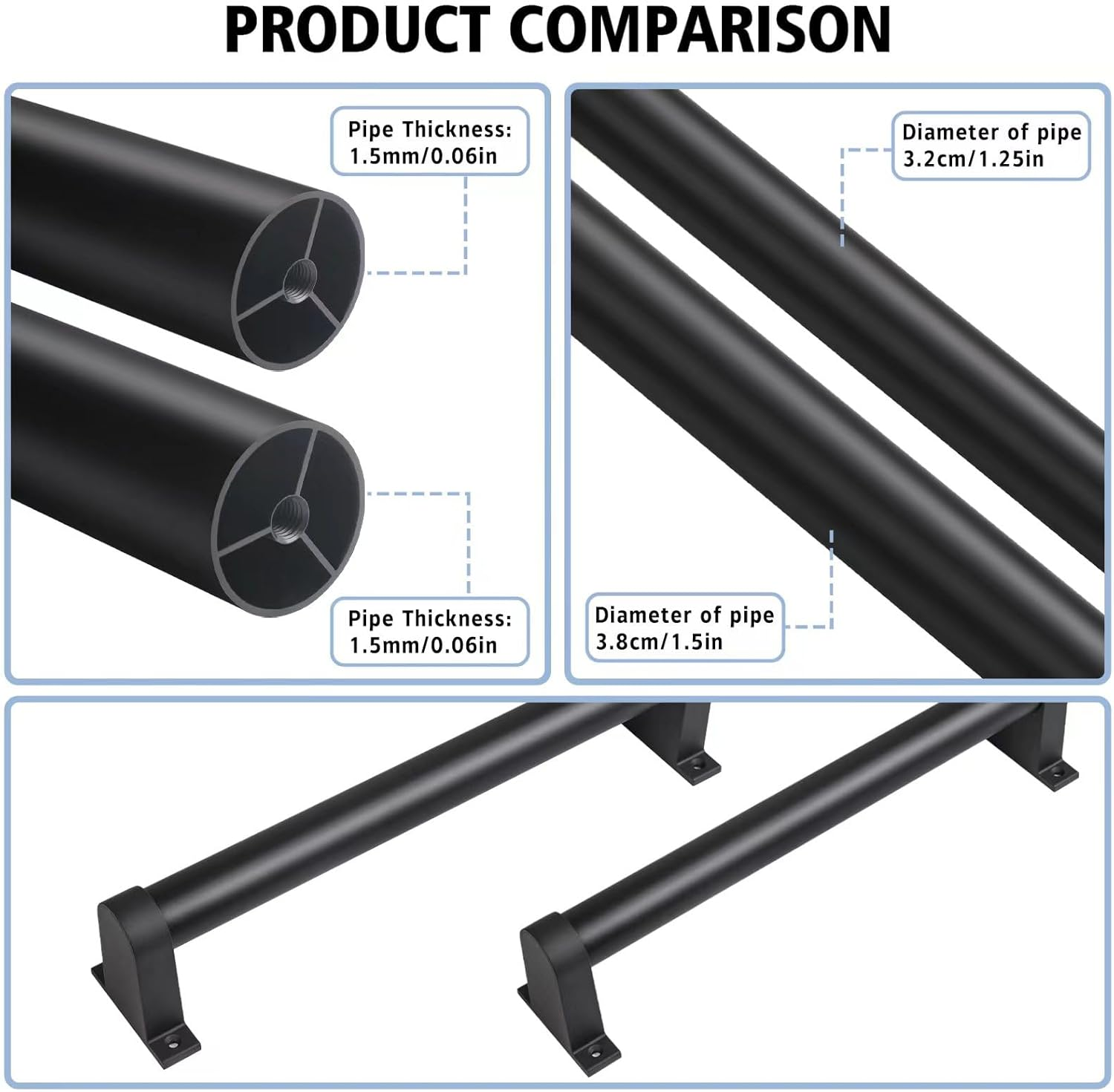 SDNBHT Industrial Stair Railing Metal Hand Rails for Indoor Stairs Wall Mount Staircase Handrails 1.25" Pipe Stair Handrail for Steps Black Aluminum Stairway Railing for Outdoor & Indoor Stairs 4Ft image number 5