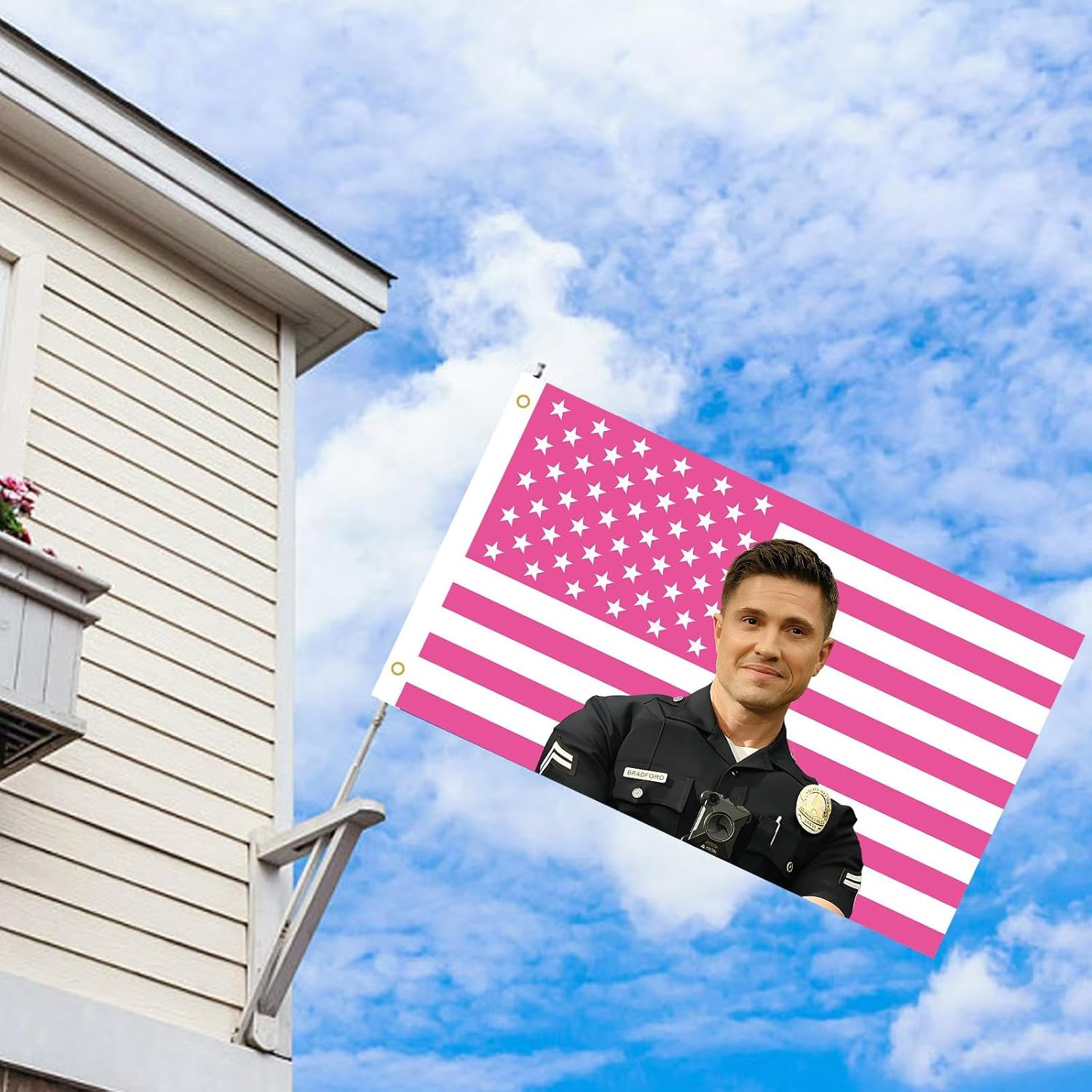 MAGJIUKE Tim Bradford American the Rookie Flag Wall Tapestry,Pink Eric Winter Wall Hanging Decor for Bedroom,3X5 Ft image number 3