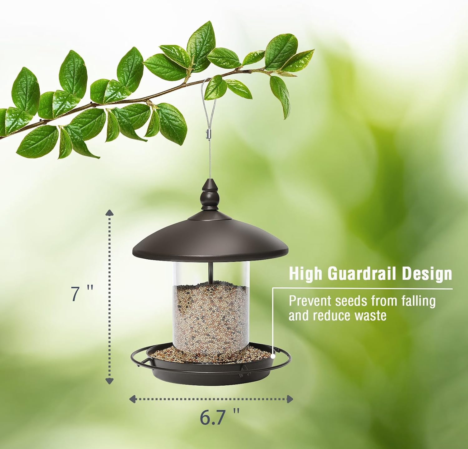 Metal Roof Bird Feeder - Chew Proof for Outdoor Hanging Wild Bird Seeds. Bronze - Bronze image number 6
