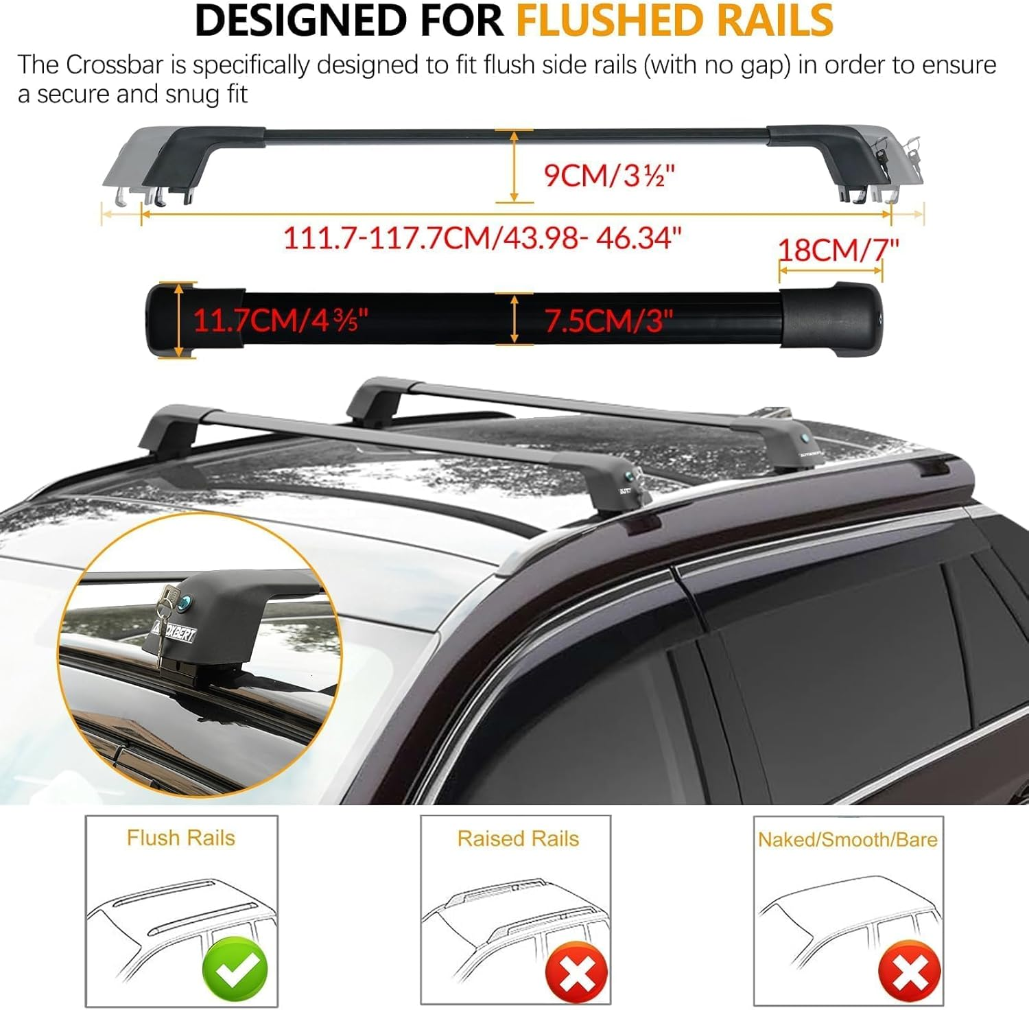 AUTOXBERT Car Roof Rack Cross Bars 39"-41", Cross Bars Roof Rack Adjustable Lockable Thick Aluminum Roof Rails with 200Lbs Load Capacity Fits Most Vehicles Flush Side Rails image number 4