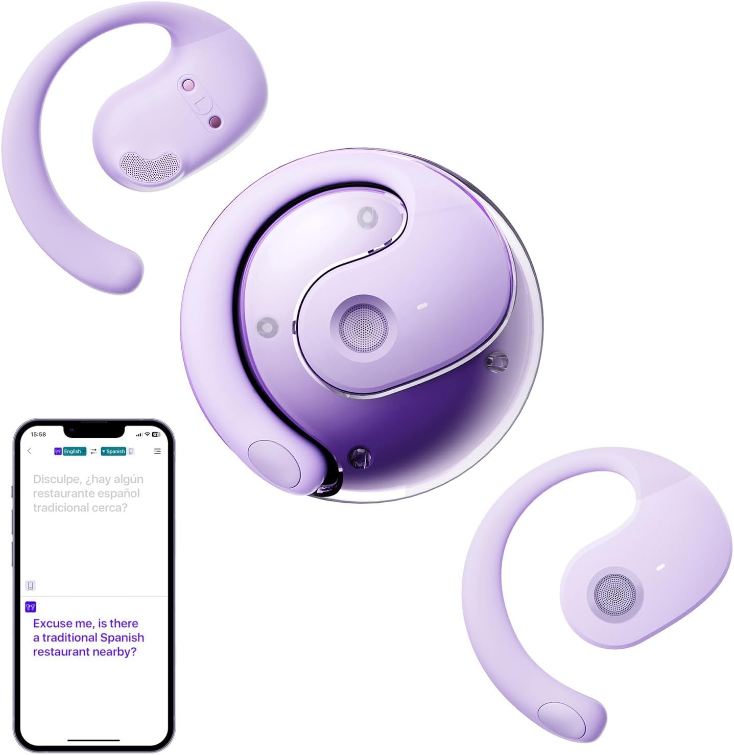 Out of Ear Open Ear Headphones outside the Ear Wireless Ear Hanging Bluetooth Headset Ows over the Ear Open Ear Buds Earbuds outside the Ear Headphones Bone Air Conduction Earbuds Purple