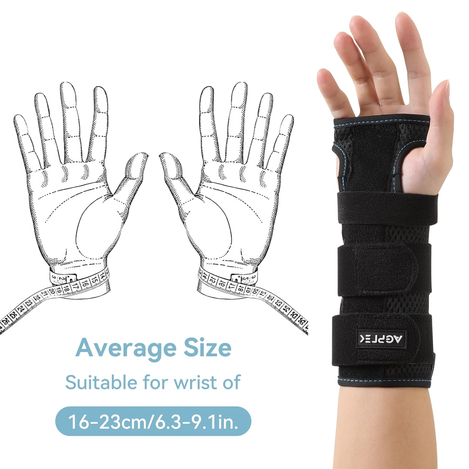 AGPTEK Carpal Tunnel Wrist Splint Adjustable Wrist Brace Wrist Support Brace for Injury Recovery Tendonitis Wrist Pain Sprain Sports - Black image number 5