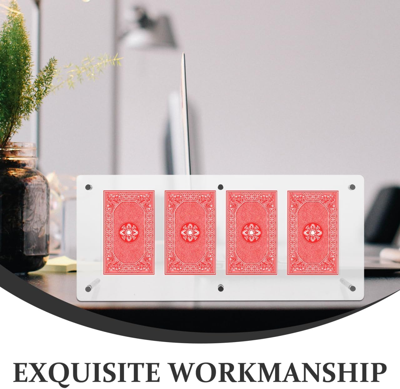 Totority Card Display Stand with Four Slots Acrylic Organizer for Trading Cards Sports Cards Game Cards Desktop Display Rack image number 2