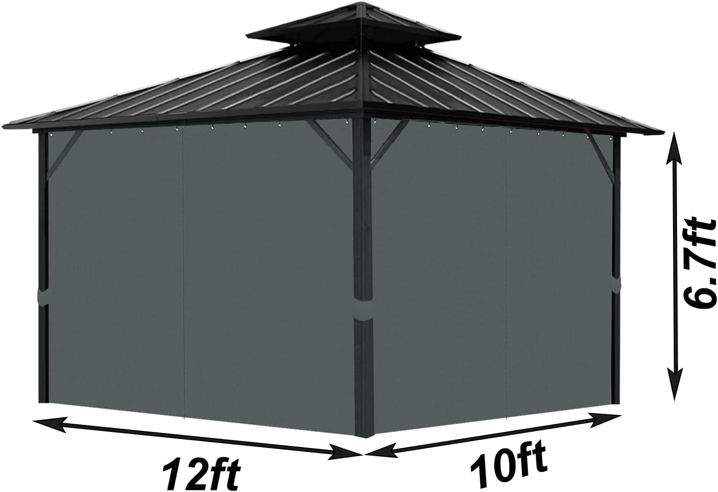 Gazebo Universal Replacement Privacy Curtain, 10'X12' Gazebo Curtains Outdoor Waterproof, 4-Panels Sidewall Curtains with Zipper for Patio, Garden and Backyard (Only Curtains, 10'X12', Grey)