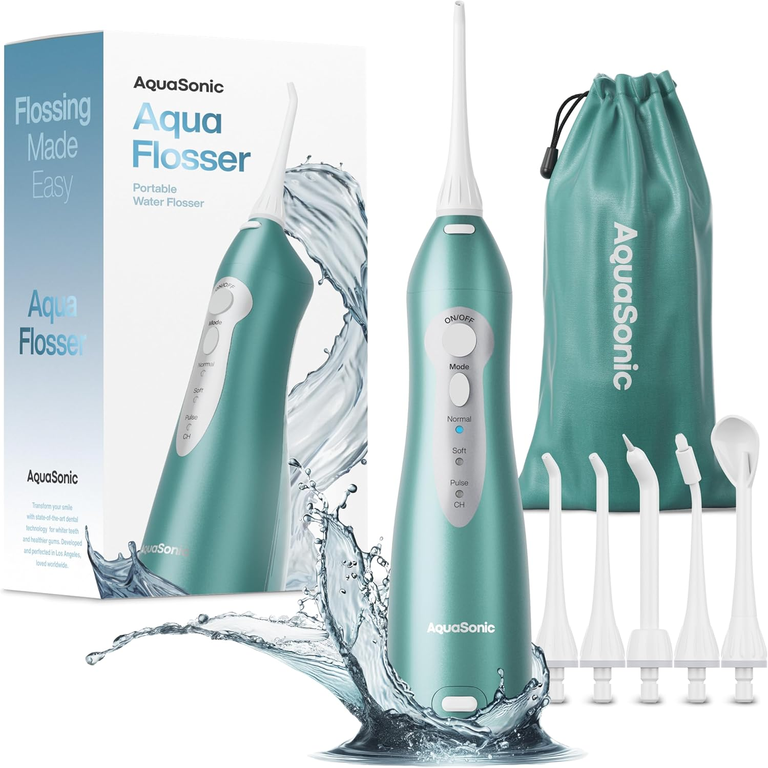 Aquasonic Aqua Flosser - Cordless Rechargeable Water Flosser for Teeth - Waterproof, Portable Oral Irrigator for Dental Cleaning with 5 Jet Tips &ndash; Braces Home Travel