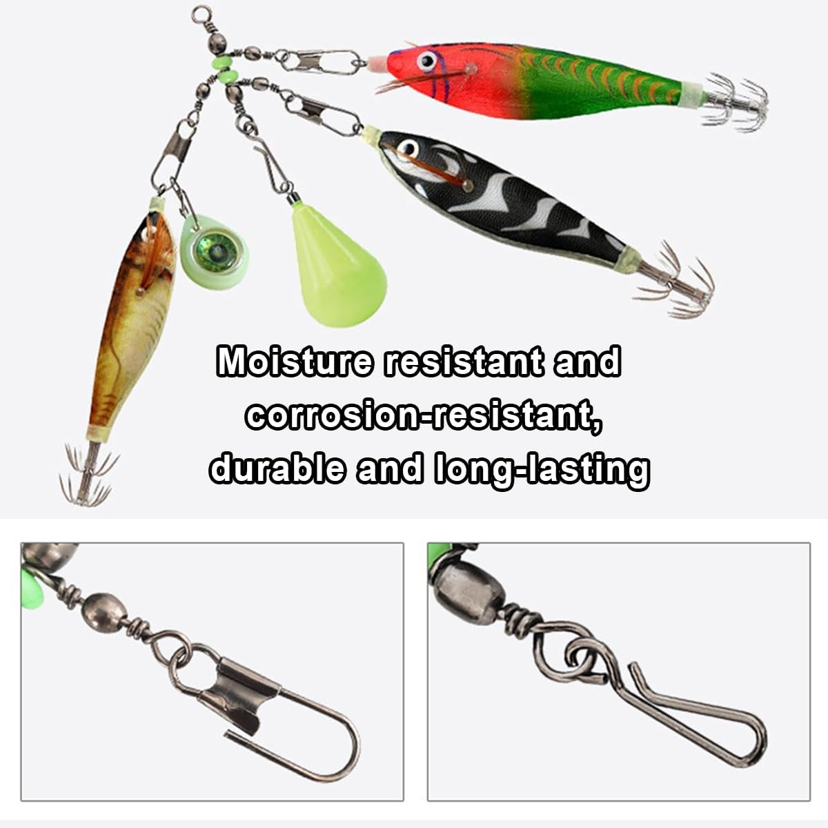 AIMALL 15PCS Wooden Shrimp Rig Swivel - Luminous Bead Turnaround Pin, 360&deg; Rotation, Moisture Resistant, PP Material Fishing Accessories image number 2