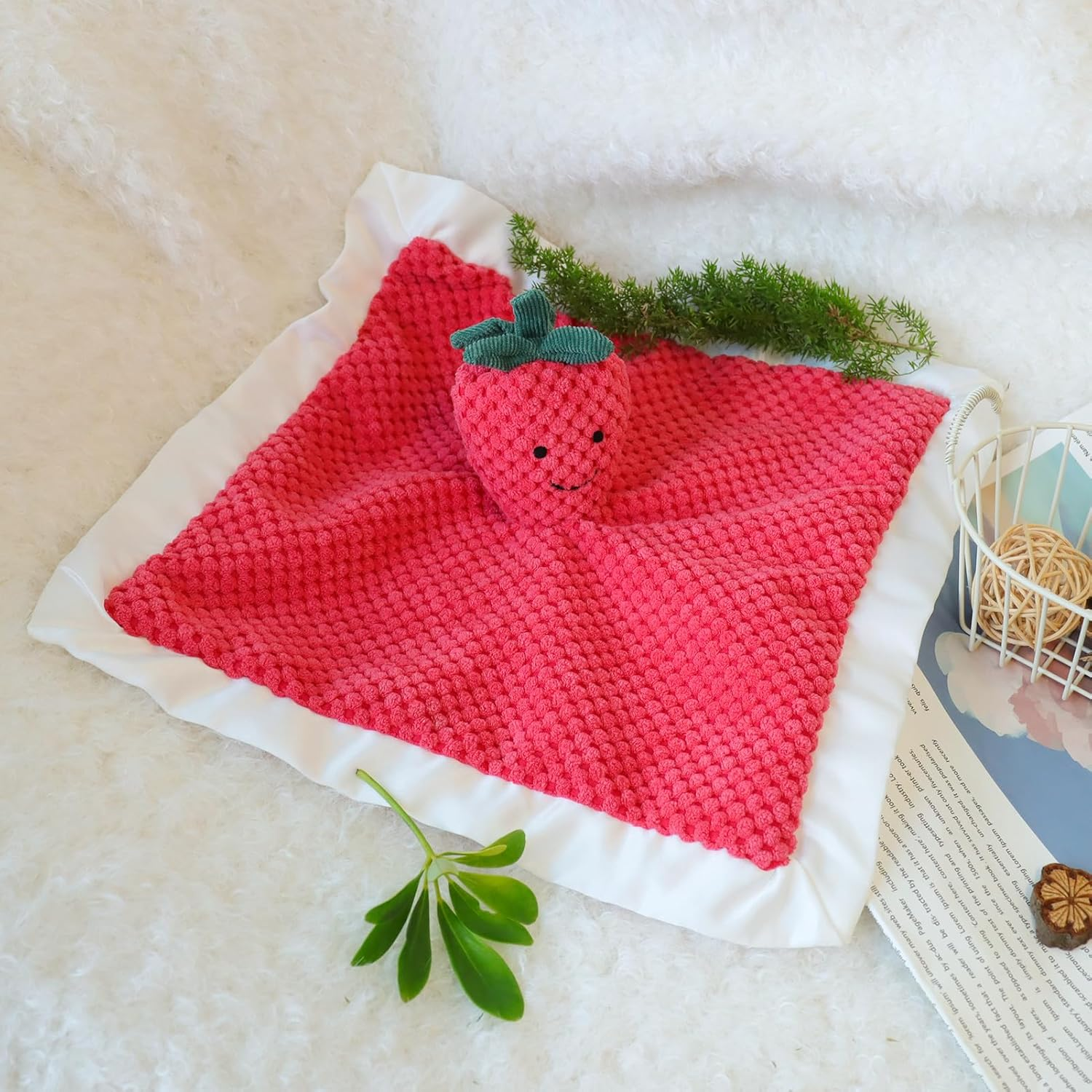 Apricot Lamb Strawberry Blanket Soft Loveys for Baby Boy and Girl,13 Inches image number 3