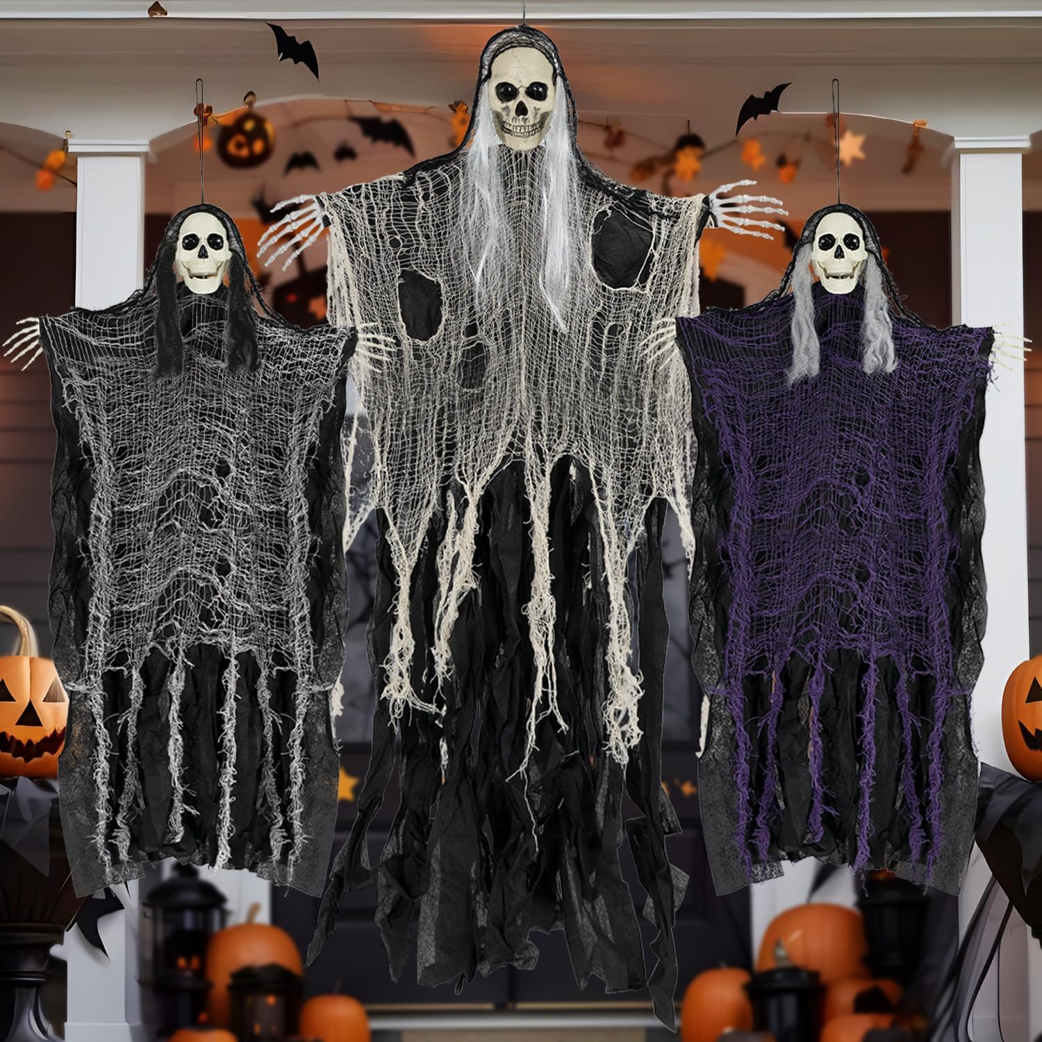 3PCS Halloween Skeleton Ghosts Decorations，Hanging Grim Reapers, Decorations Halloween Decorations Outdoor, Halloween Decorations，Horrible Halloween Decoration image number 5
