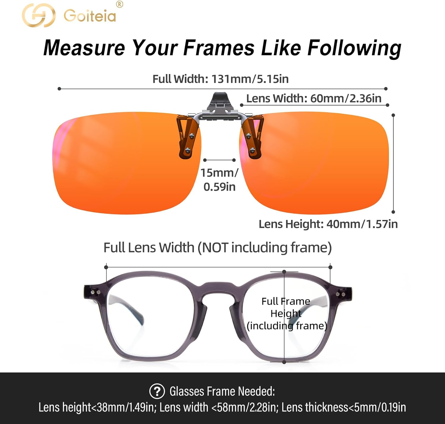 Goiteia Orange Blue Light Blocking Glasses Clip on for Migraine-Gaming Glasses for Eyes Strain/Light Sensitive-Help to Sleep, Orange/Relieve Headaches&Migraines, Medium image number 2