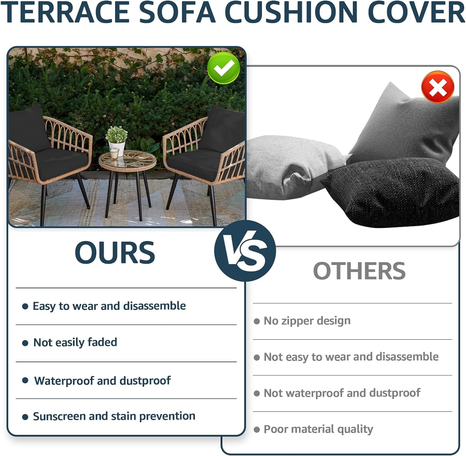 4Pcs Patio Seat Cushion Covers,60 X 60 X10Cm Thicken Patio Chair Cushion Cover, Dust-Proof Patio Seat Cushion Slicovers with Zipper,Slip Covers for Patio Garden Backyard (Gray) - Grey image number 6