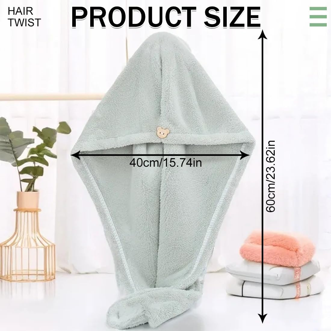 100% Cotton Women'S Hair Towels, Fluffy, Quick Absorbent, Quick-Drying Hair Turban Hair Towels with Button, Super Absorbent, Soft, Anti-Cresp, Women'S Hair Towel image number 2