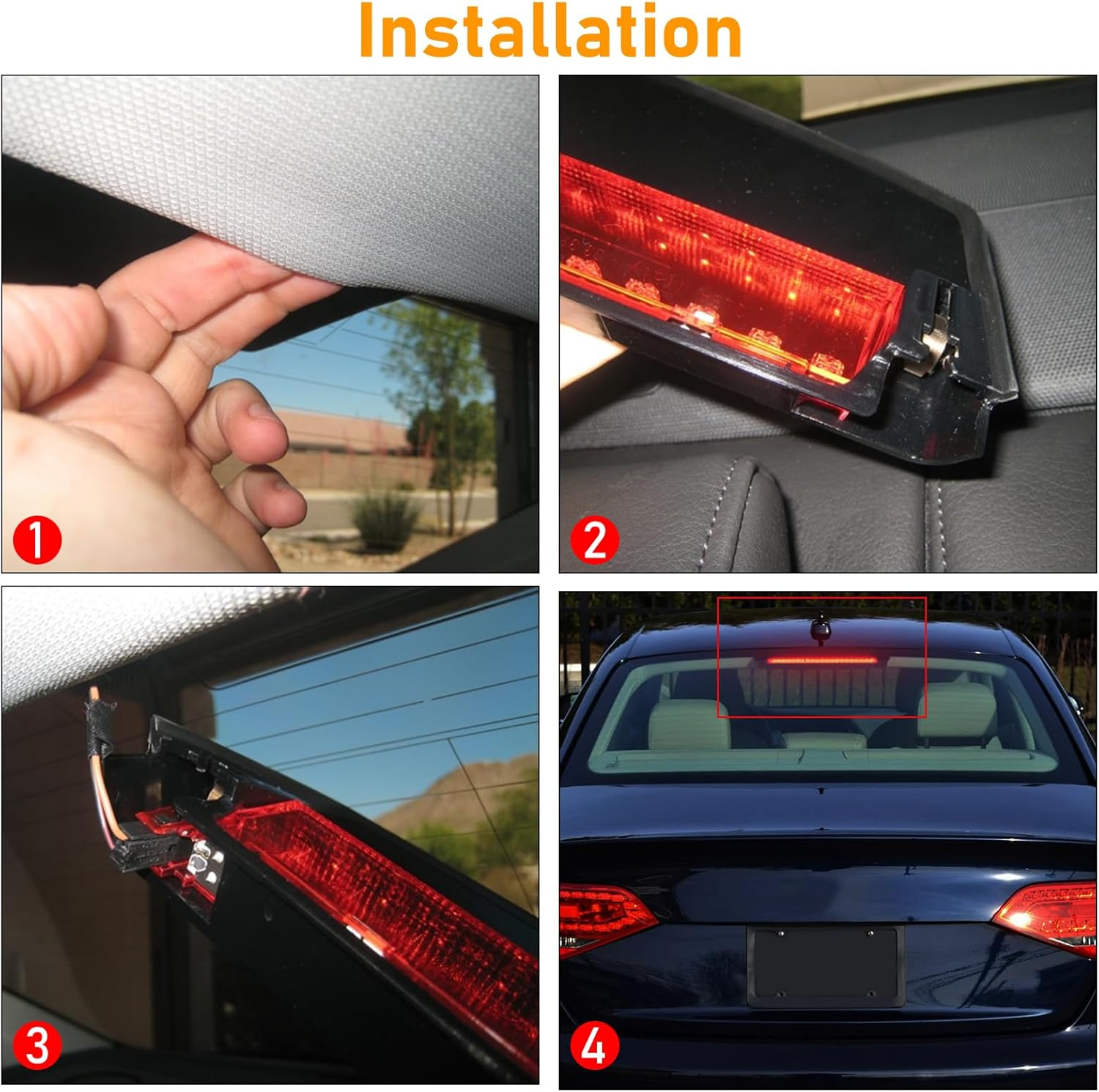 Center Brake Light Assembly Compatible with Audi A4/A4 Quattro 2009-2015,S4 2010-2015,Third Brake Light with 18 Smal Red Lamp Bulbs,Center High Mount Stop Lamp Replacement for 8K5945097