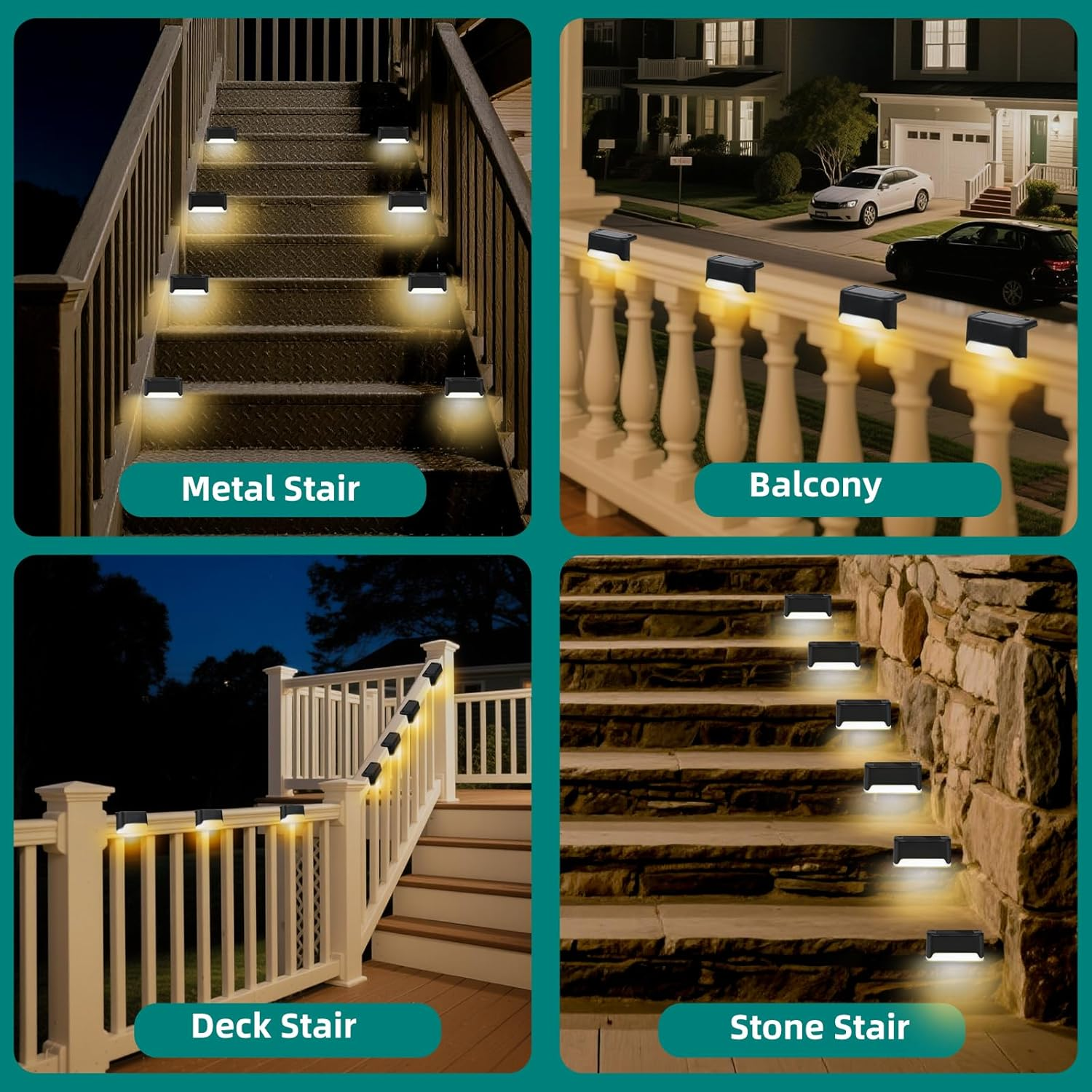 JEWOSTER Solar Fence Lights Outdoor - Waterproof LED Solar-Powered Deck Lights, Solar Step Lights for Fence, Patio, Yard, Porch and Garden - 16 Pack, Warm White image number 6